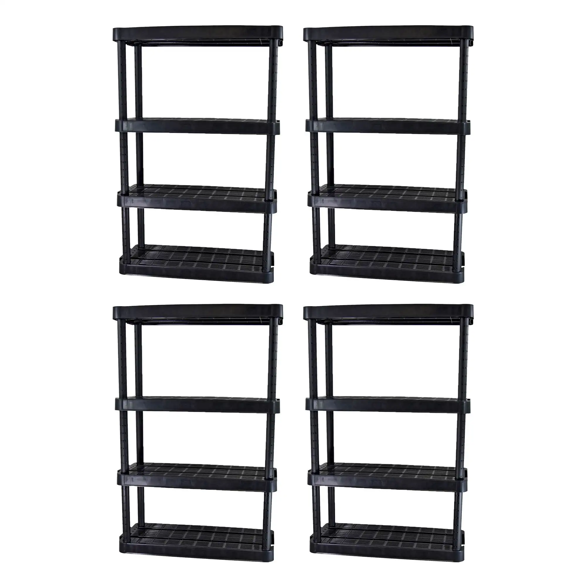 Gracious Living 4 Shelf Adjustable Medium Duty Shelving Unit Plastic 14 x 32 x 54.5. Black (4 Pack)