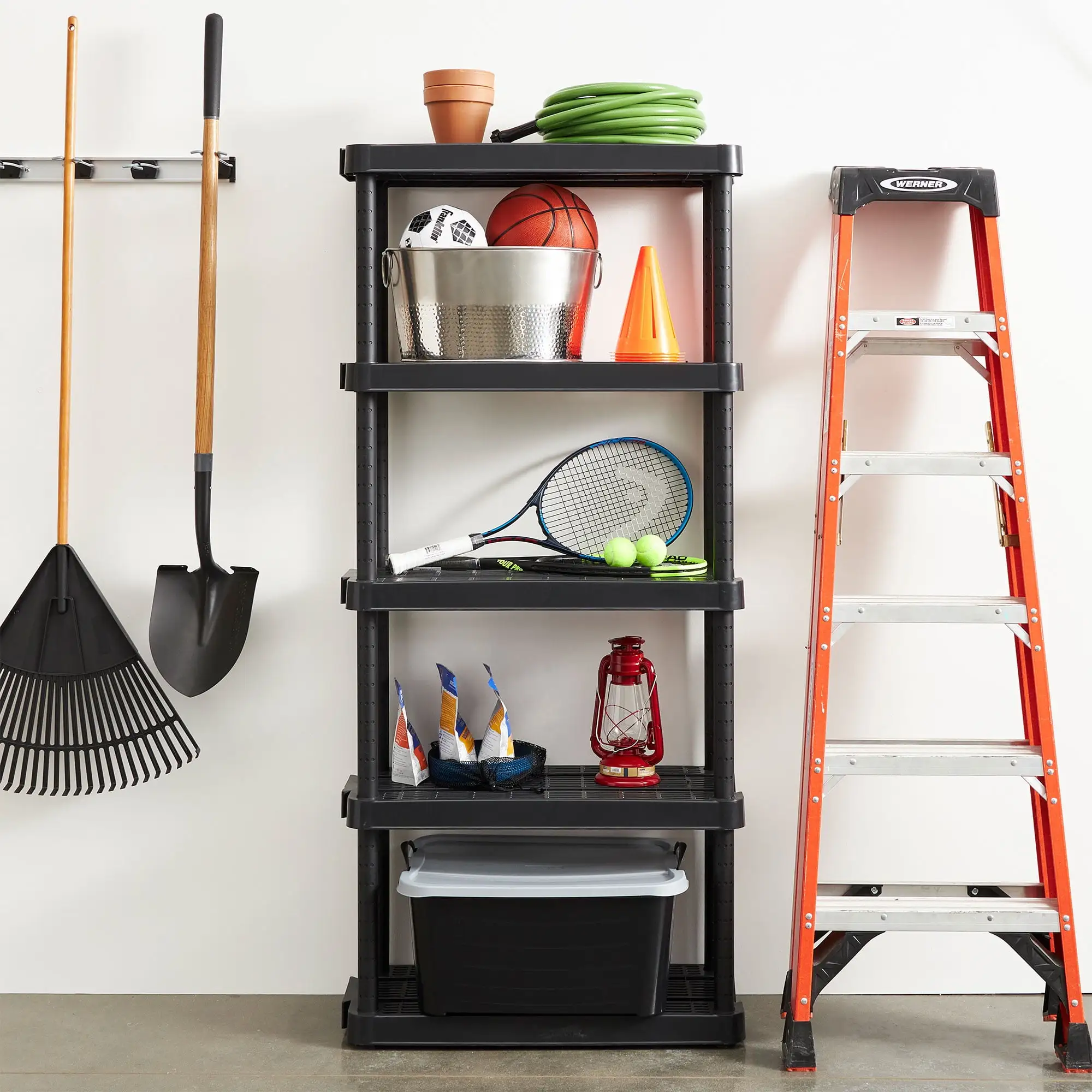 Gracious Living 5 Shelf Adjustable Ventilated Medium Duty Shelving Unit 14 x 32 x 72. Black