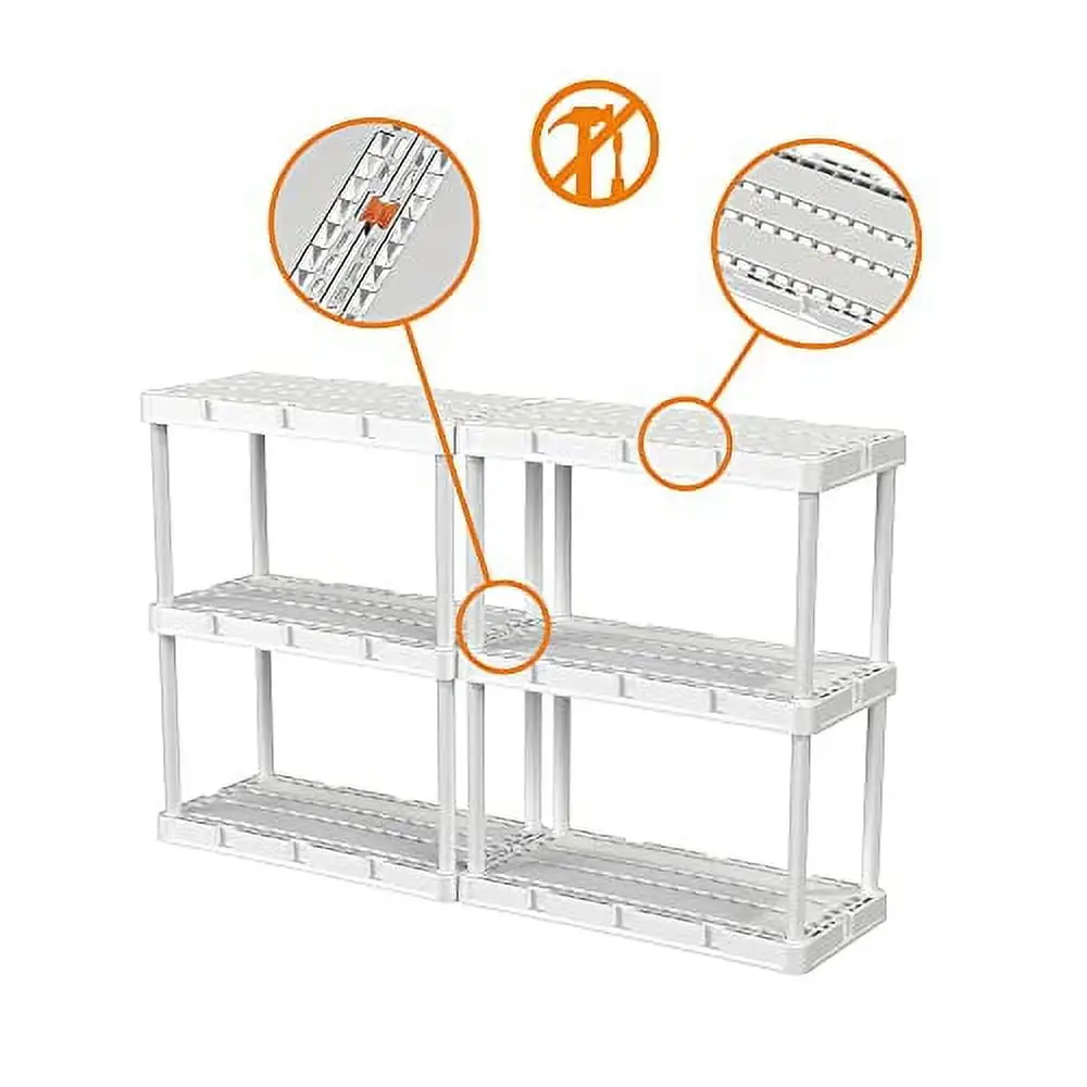 Gracious Living Knect A Shelf Light Duty 3 Shelf Interlocking Storage Units for Home. Office. Basement. or Garage Storage. White (2 Pack)