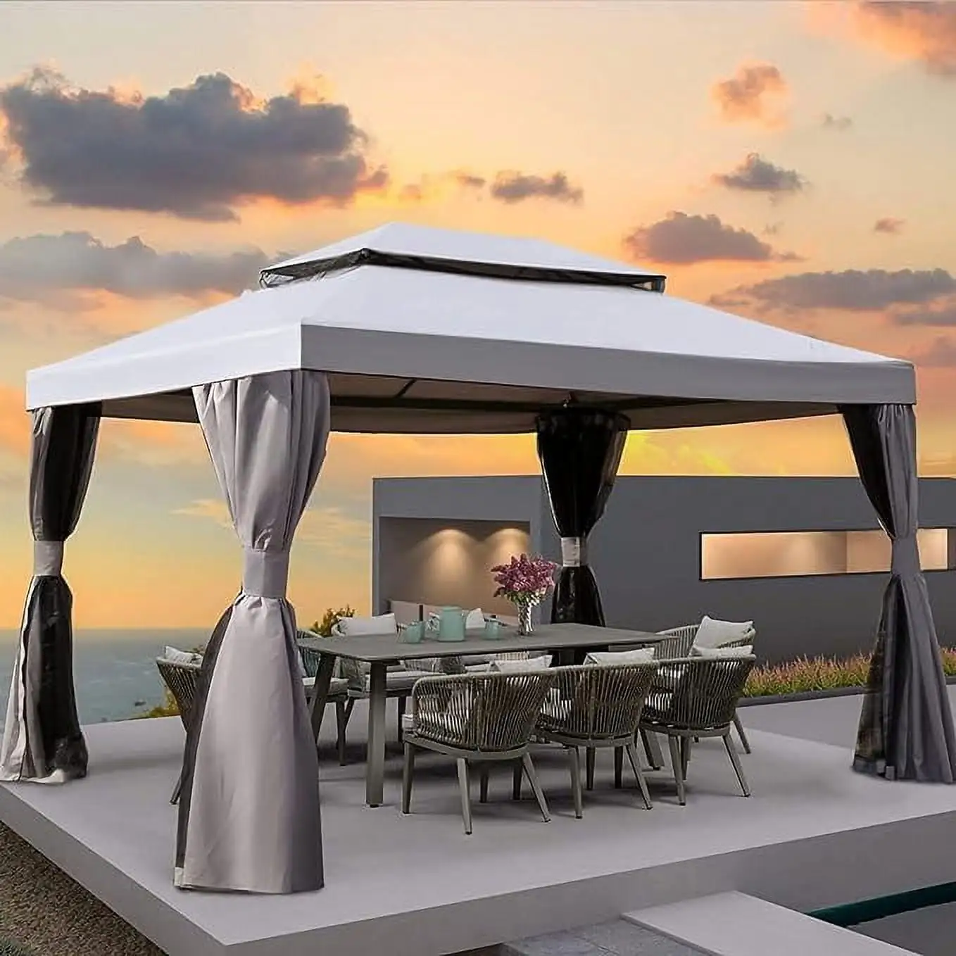 Grand Patio Outdoor Gazebo. 10 ?? 13 ft Gazebo for Patio. with Mosquito Netting and Curtains. Metal Frame. 99% UV Protection Fabric. for Deck Backyard Garden Lawns