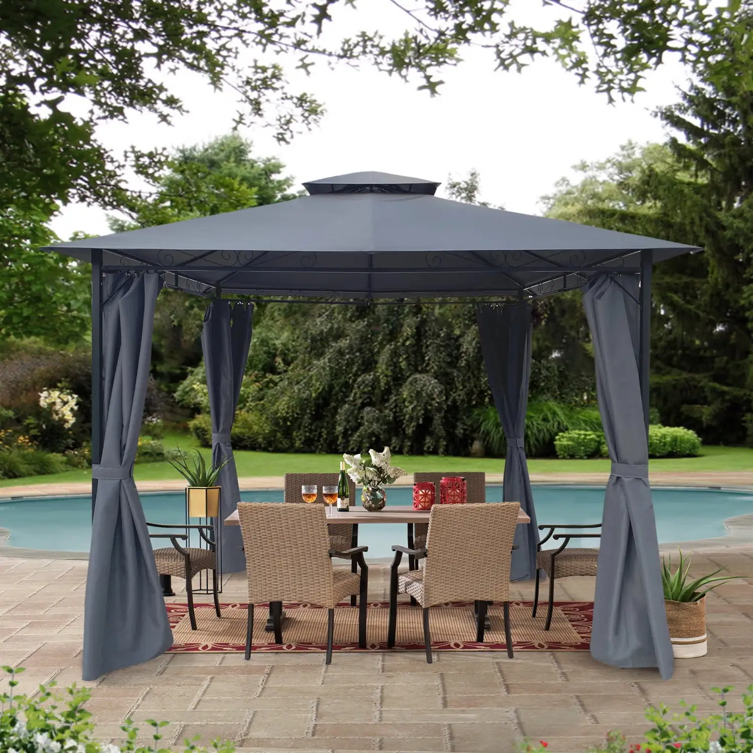 Gray 10x10 Ft Outdoor Patio Garden Gazebo Tent for Stylish Outdoor Shading Experience with Canopy and Curtains included