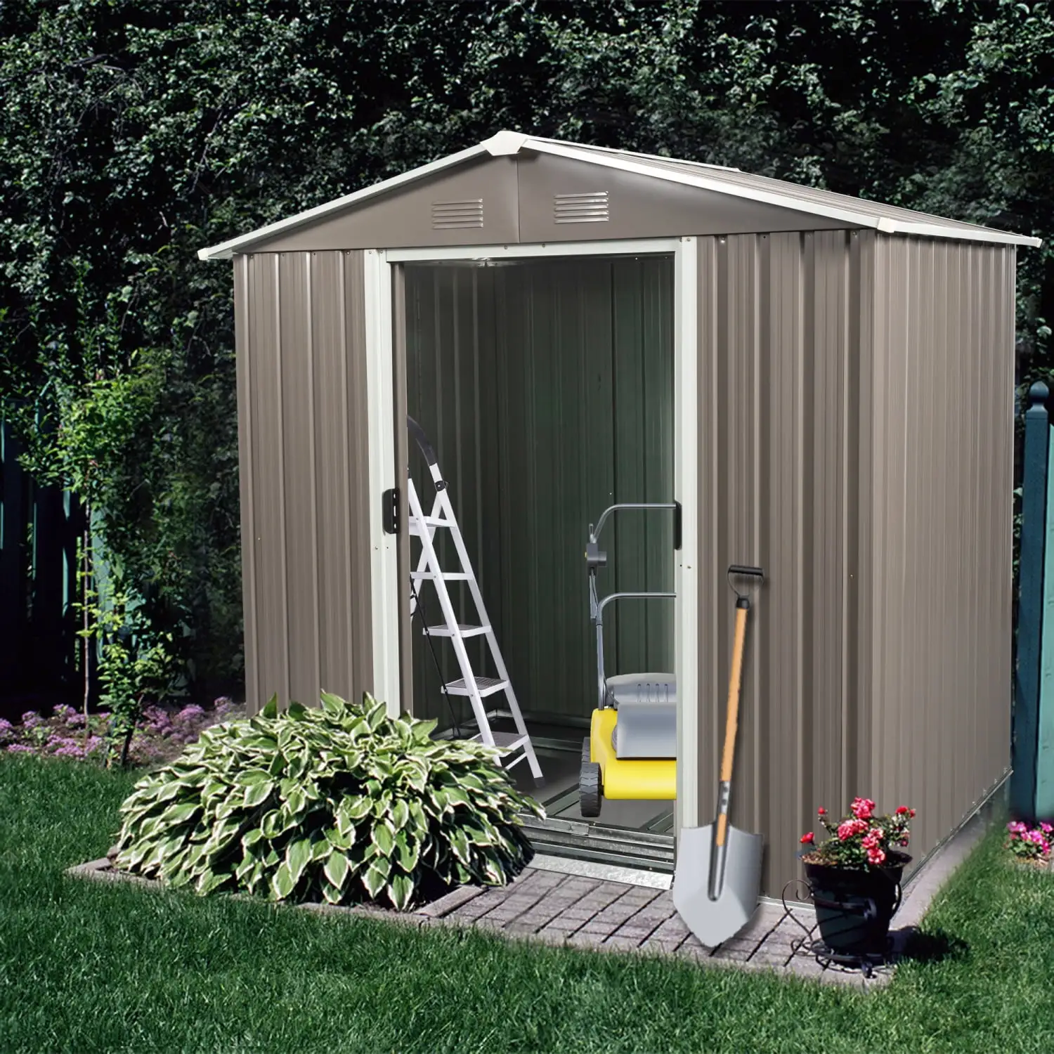 Gray 6ft x 5ft Outdoor Metal Storage Shed with Spacious Interior and Sturdy Construction for Durability and Security Perfect for Storing Tools Lawn Equipment and Garden Supplies in All