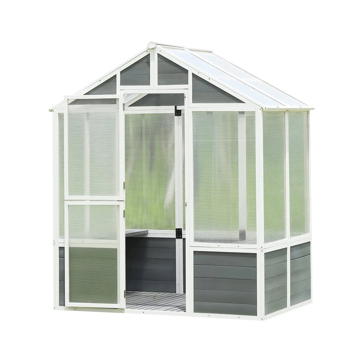 Green Wooden Polycarbonate Garden Shed Greenhouse for Plants 76''x48''x86'' Walk-in Outdoor Plant Gardening Greenhouse for Patio Backyard Lawn Spacious Grow House with Front Entry Door