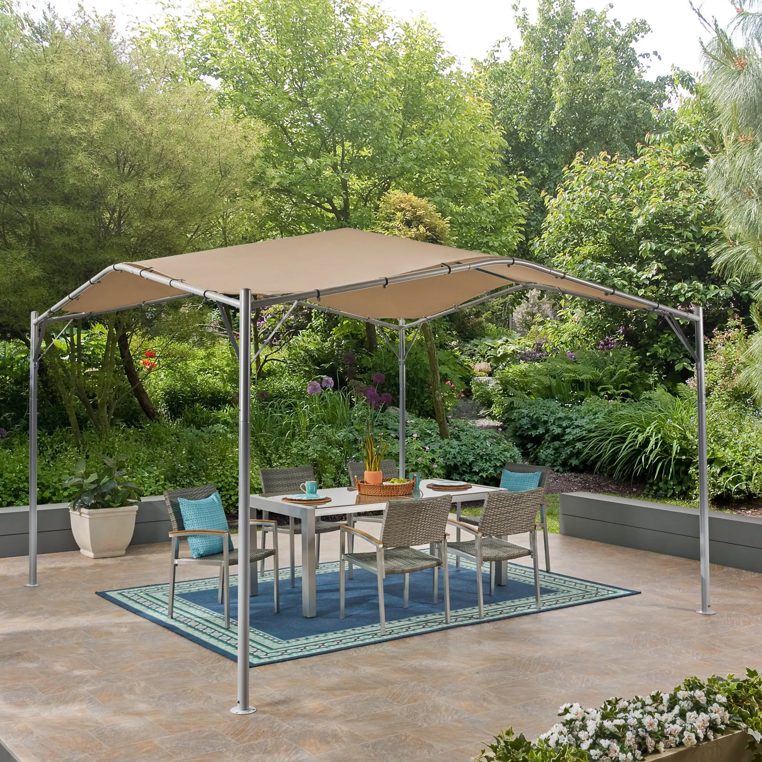 Greysen Outdoor 11.5' x 11.5' Aluminum Gazebo Canopy. Beige. Silver