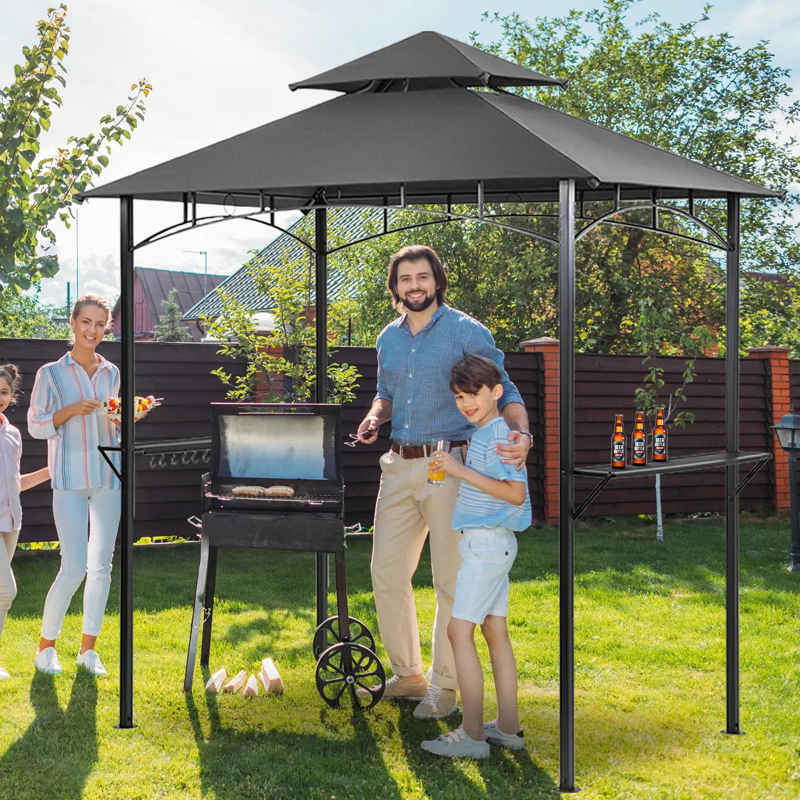 Grezone Outdoor Grill Gazebo Tent BBQ Canopy for Outdoor Grill Shelter BBQ Grill Gazebo Hardtop (L96 x W60 x H101 Inch) Grey