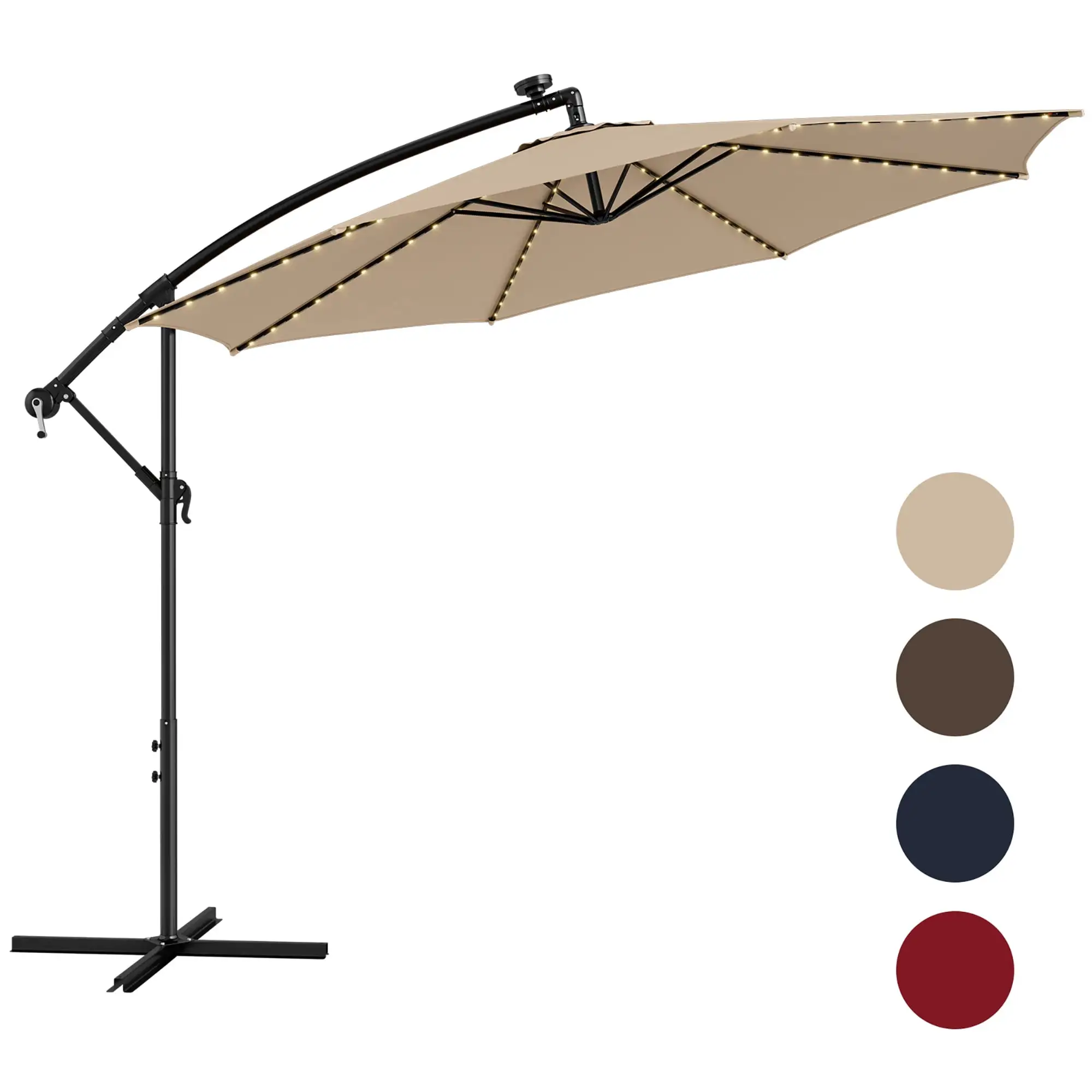 Gymax 10 FT Offset Patio Umbrella Solar Powered Cantilever Umbrella w/ 112 LED Lights Beige