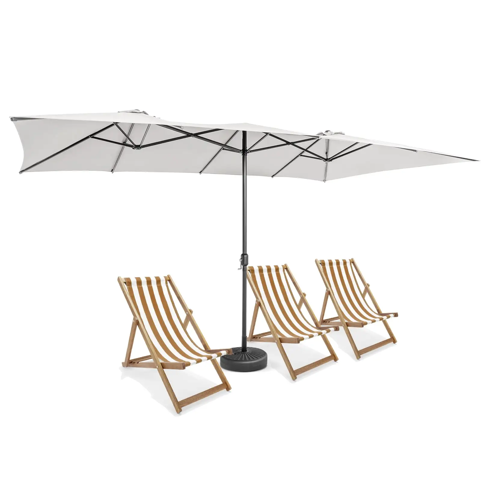 Gymax 15FT Double-Sided Market Umbrella Large Crank Handle Vented Twin Patio Beige