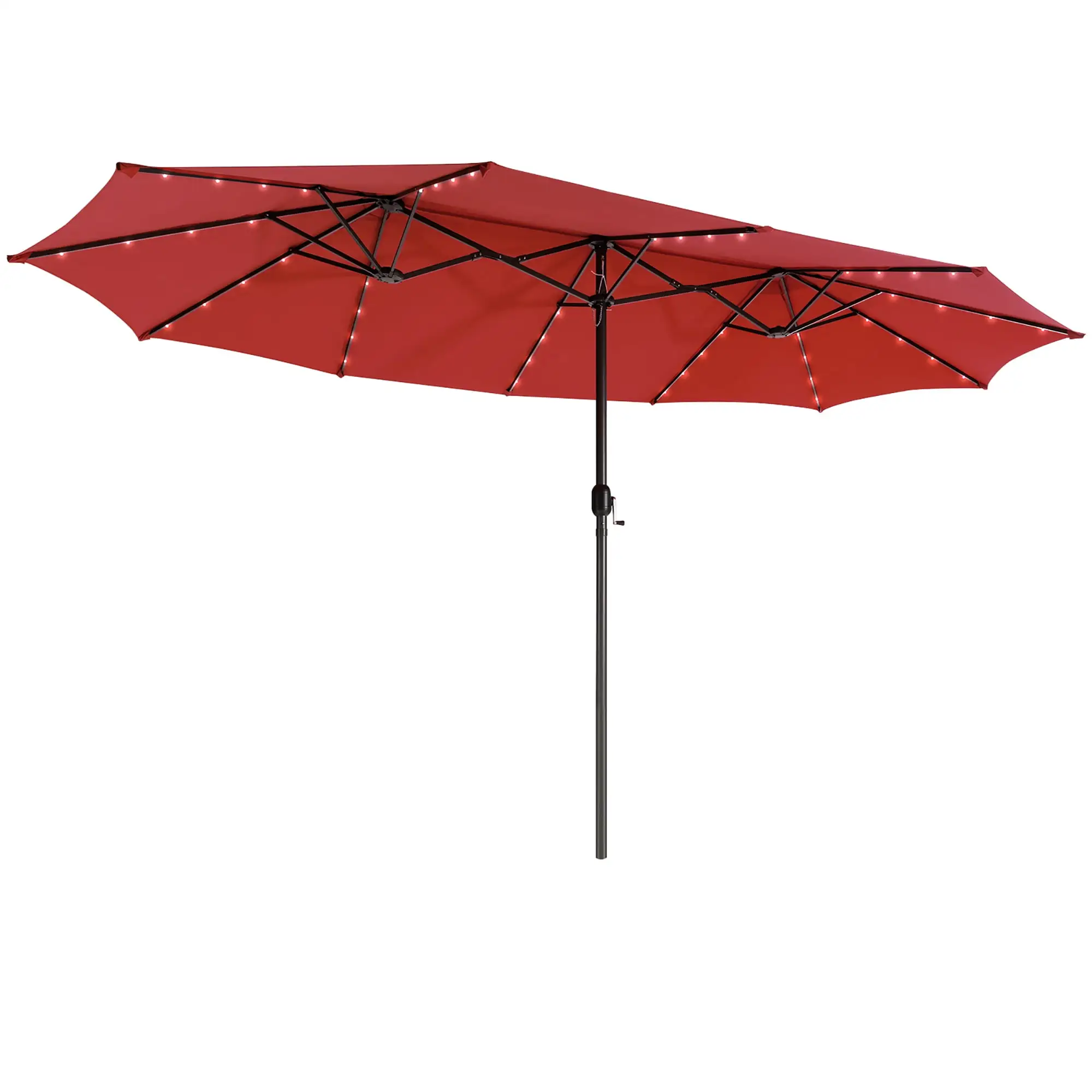 Gymax 15Ft Solar LED Patio Outdoor Double-Sided Umbrella w/ 48 Lights Crank Burgundy