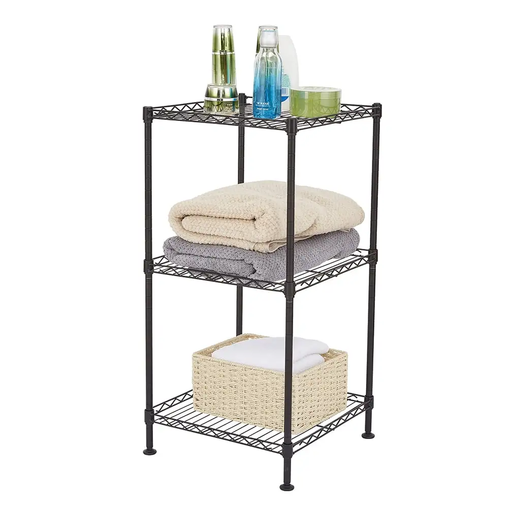 Gzxs 3-Tier Metal Storage Shelf Freestanding Bathroom Rack. Black