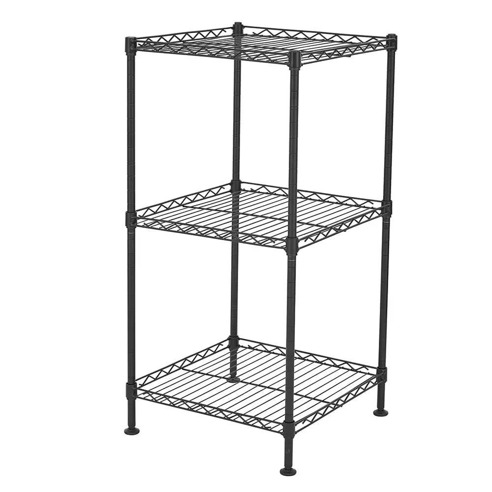 Gzxs 3-Tier Wire Shelving Rack Metal Storage Shelf for Home Kitchen Bathroom. Black