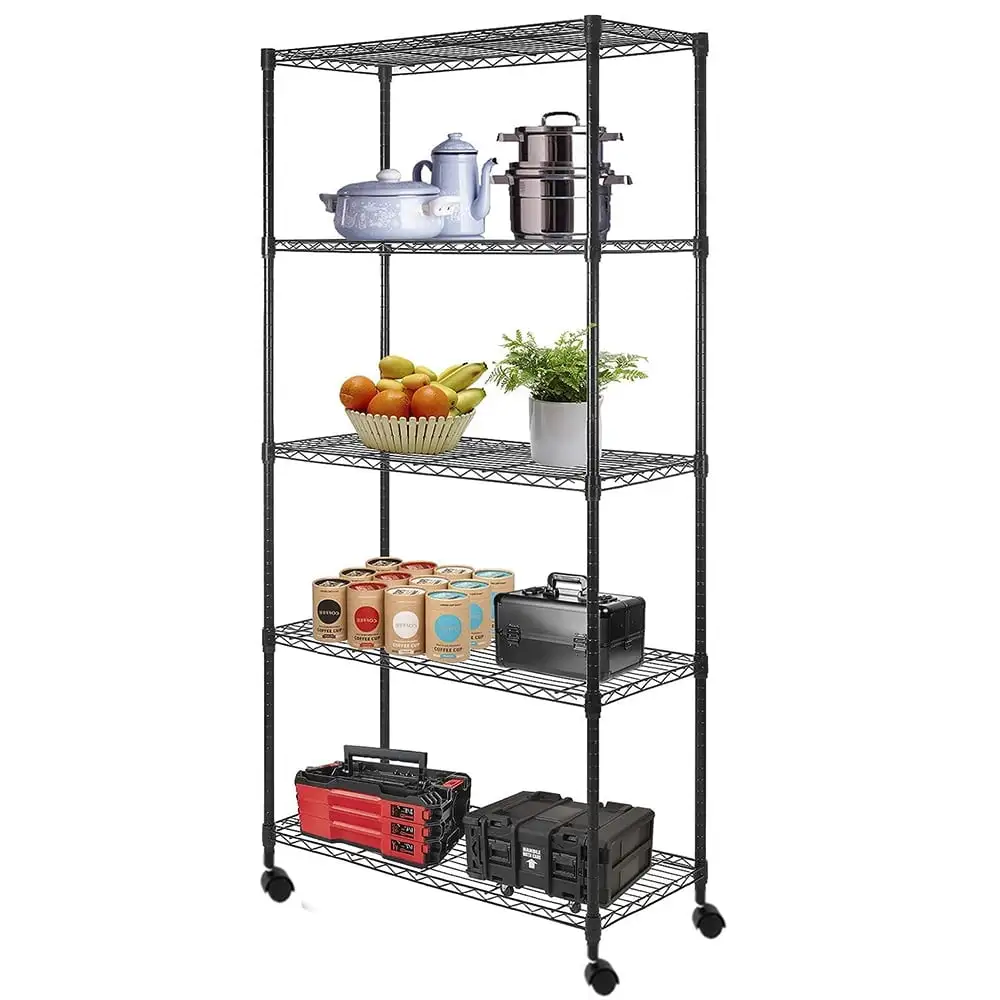 Gzxs 5 Tier Shelf Shelving Unit with Wheels.Adjustable Metal Shelves for Storage. NSF Certified Wire Shelving Rack.Storage Shelves for Kitchen Garage. 35.4Wx13.8Dx65H