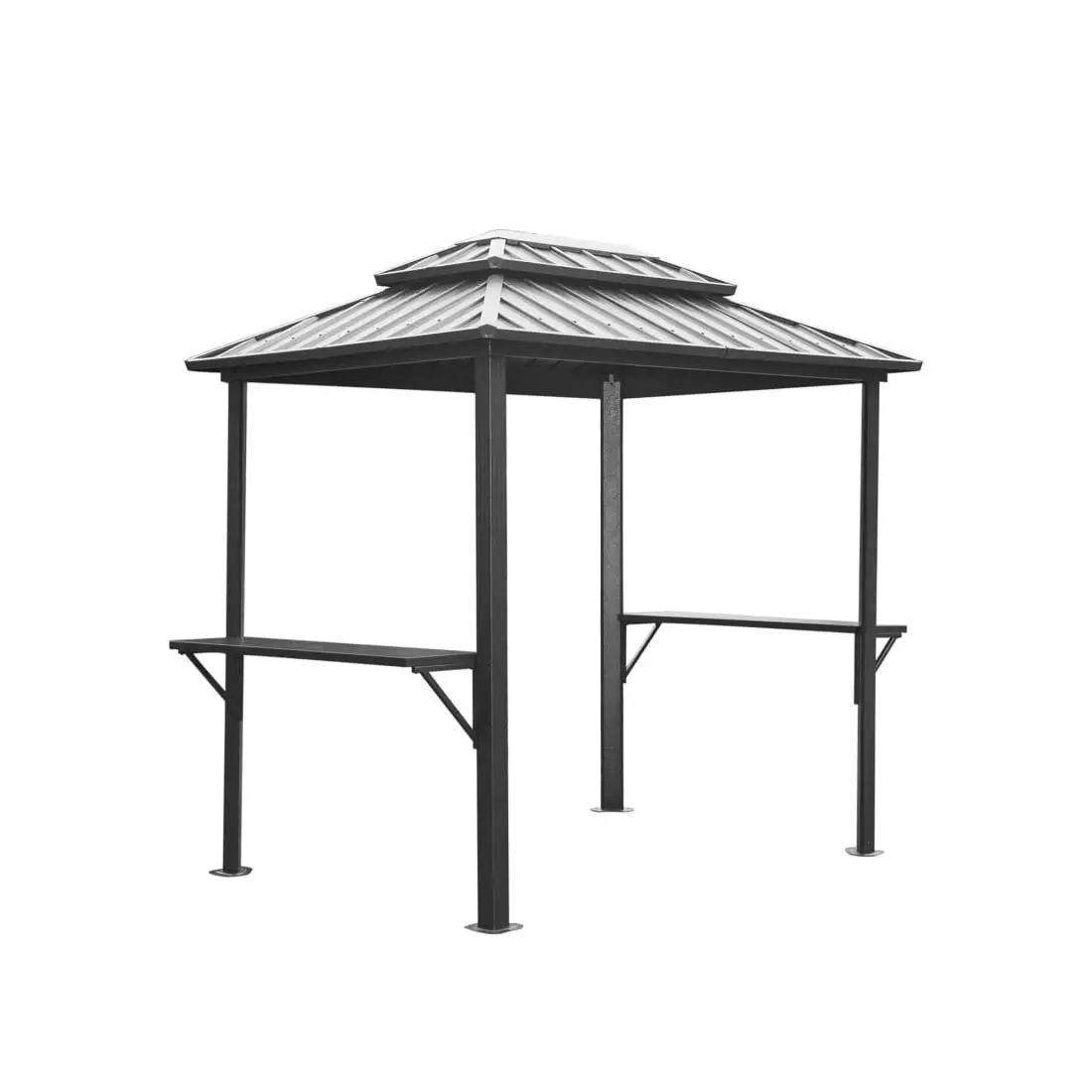 Gzxs 8' x 6' Grill Gazebo. Outdoor Aluminum BBQ Gazebo with 2 Side Shelves Serving Table. Hardtop Double Roof Permanent Sun Shade for Patio Deck Yard Garden (Gray)