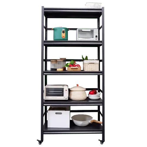 HESTINYSU 72 H Adjustable Heavy Duty 5-Tier Metal Shelf. 1750LBS. with Wheels. Kitchen Shelving. Garage Storage Cabinet