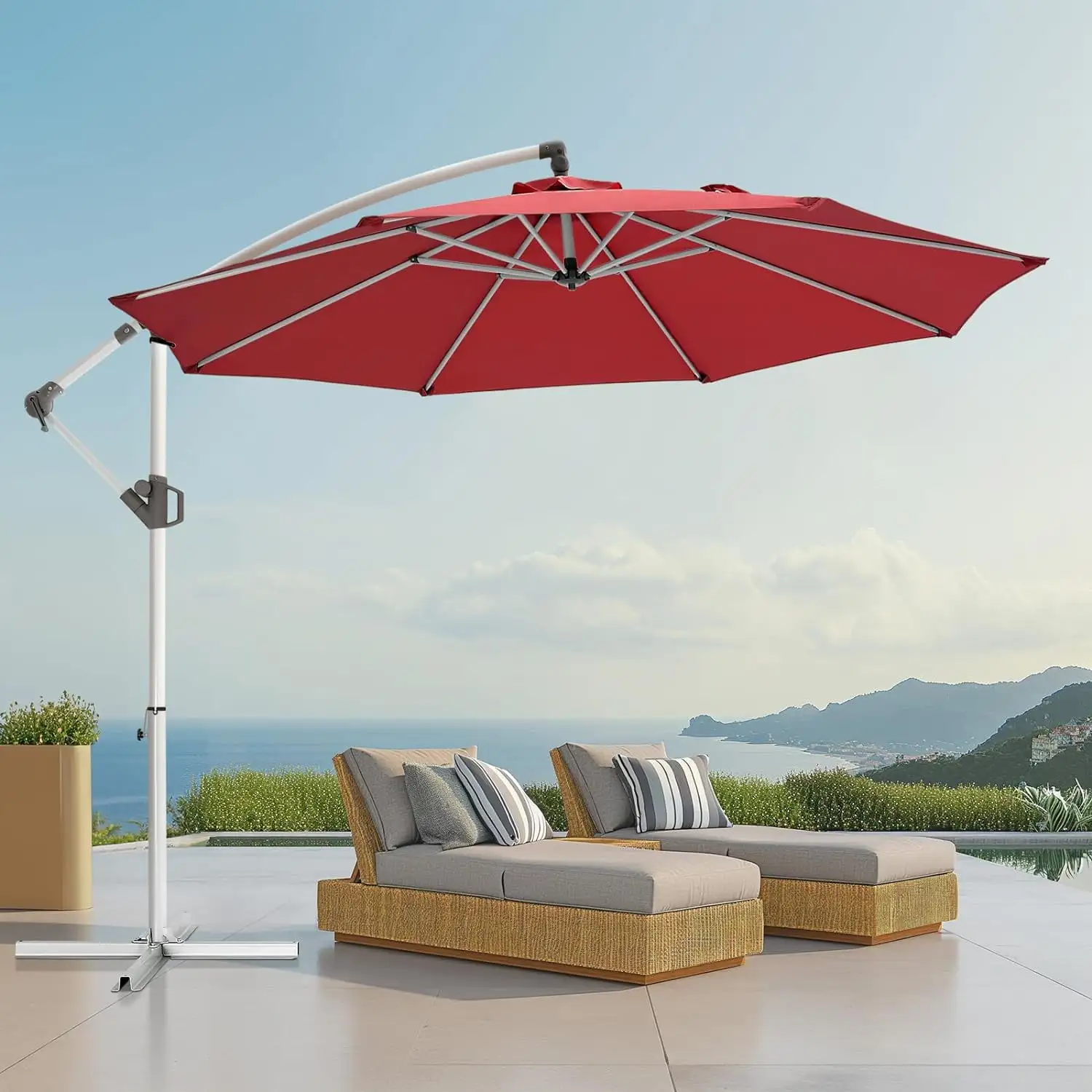 HOMSHADE 10ft Offset Patio Umbrella - Hanging Cantilever Outdoor Market Umbrella. 5-Year Fade Resistant UPF50+ UV Protection with Easy Tilt Adjustment and Crank (Burgundy Red)