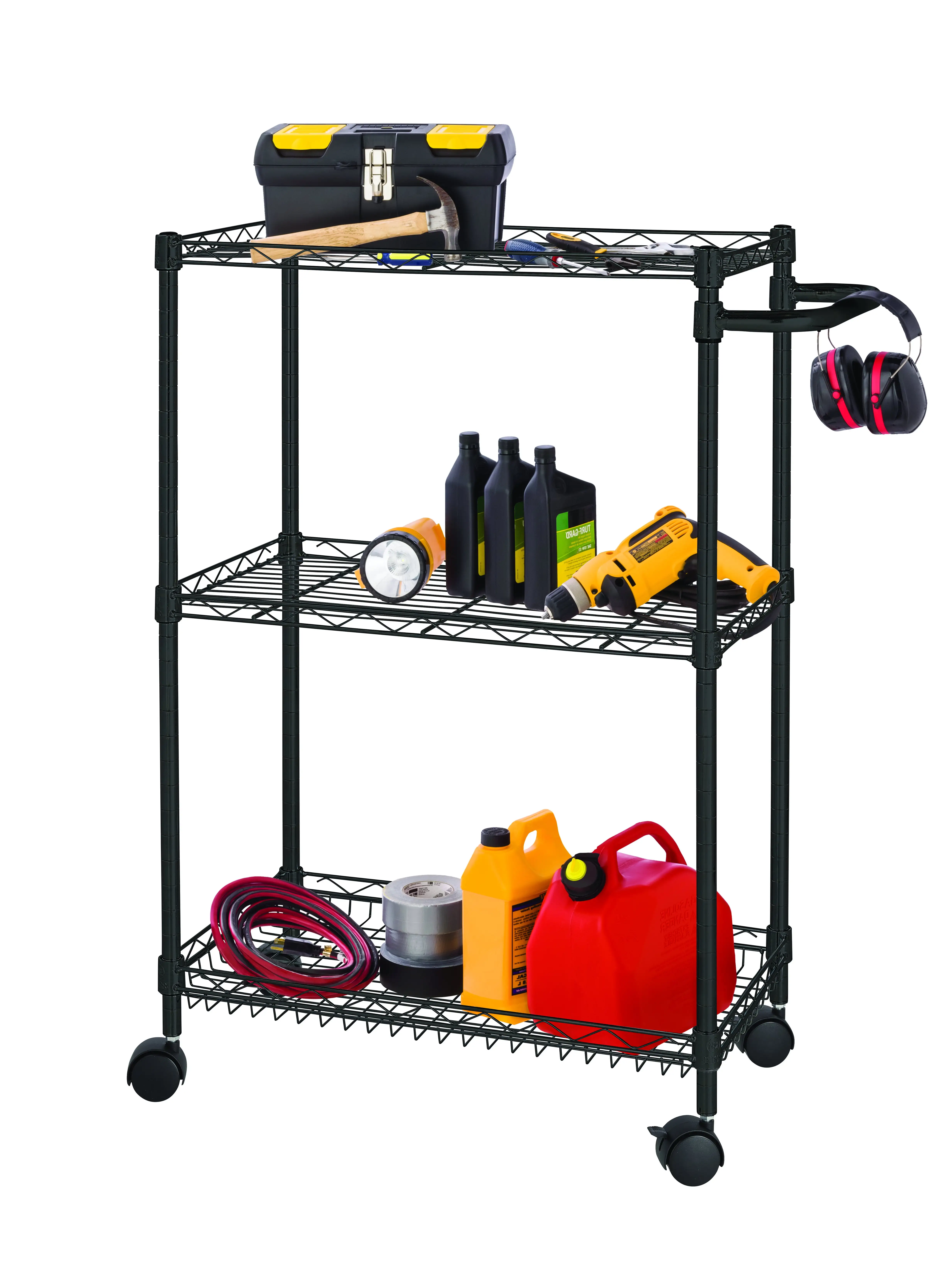 HSS 3-Tier Mini Wire Shelf Utility Cart. Black. Capacity 200 lbs