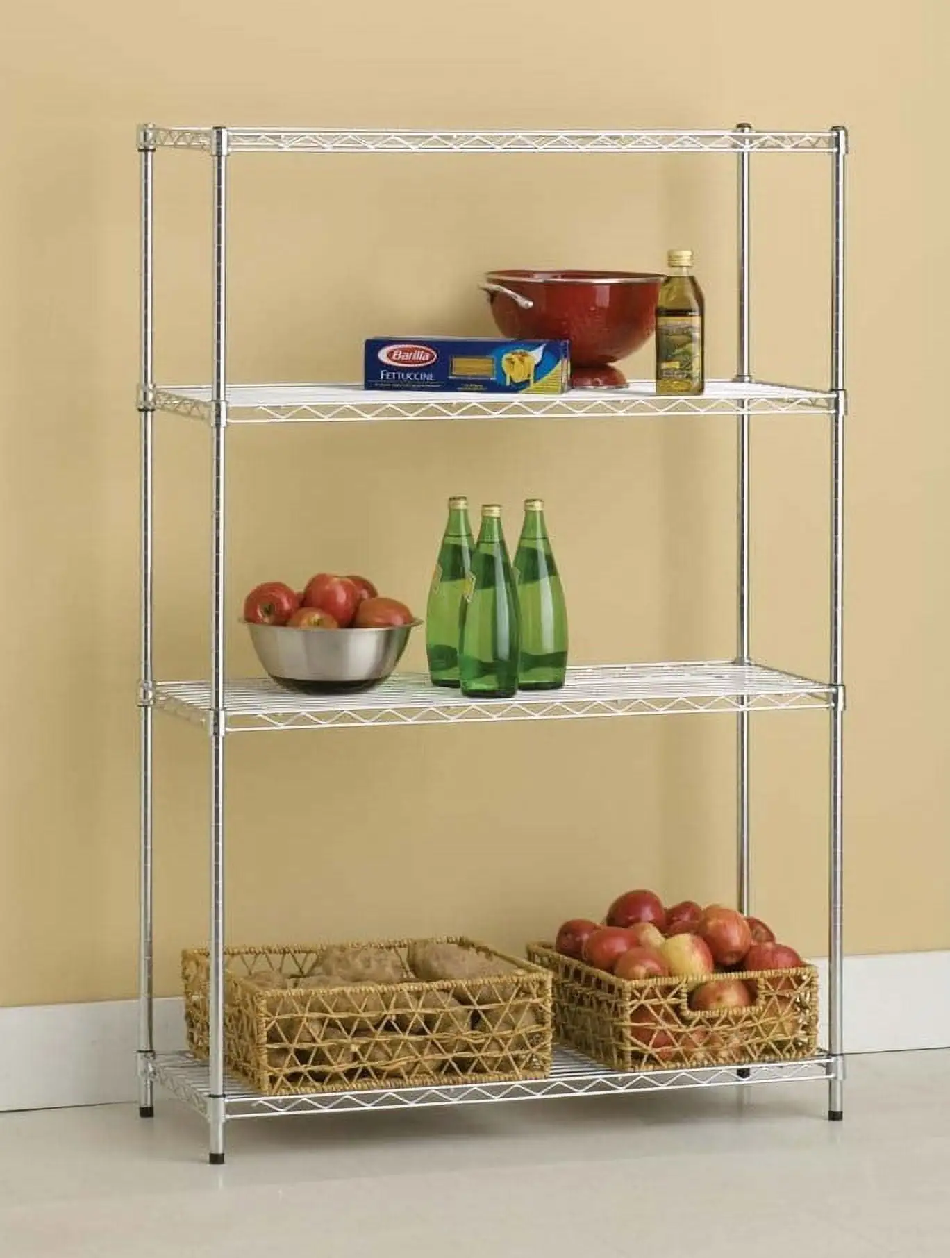 HSS 4 Tier Steel Wire Shelf Unit 14Dx36Wx54H Chrome. Capacity 1000 lbs