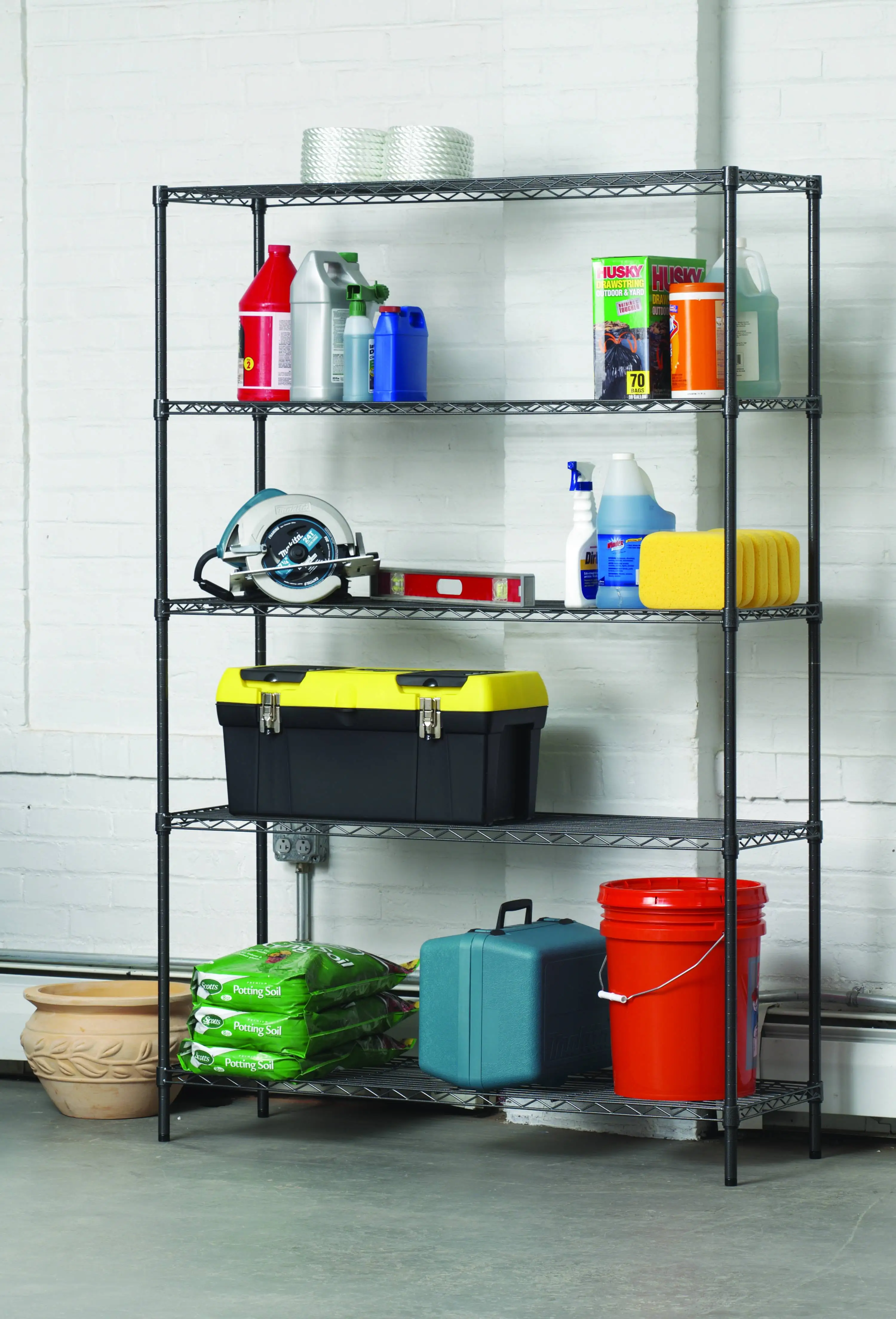 HSS 5 Tier Wire Shelf Unit with Casters 18Dx48Wx75H. Black. Capacity 500 lbs