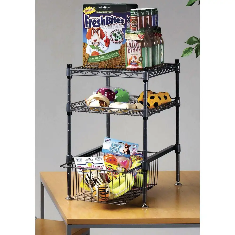 HUBERT Counterop Merchandising Rack with 2-Shelf Rack and Bin Silver Steel - 18L x 12D x 18 1/2H