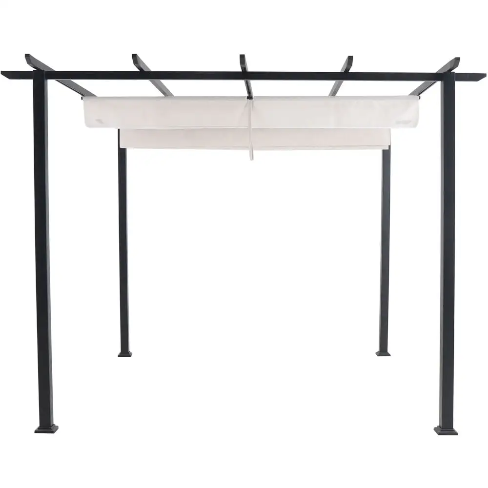 Hanover Reed 9.8' D x 9.8' W x 7.6' H Aluminum and Steel Pergola with Adjustable Sling Canopy in Gray. REEDPERG-GRY