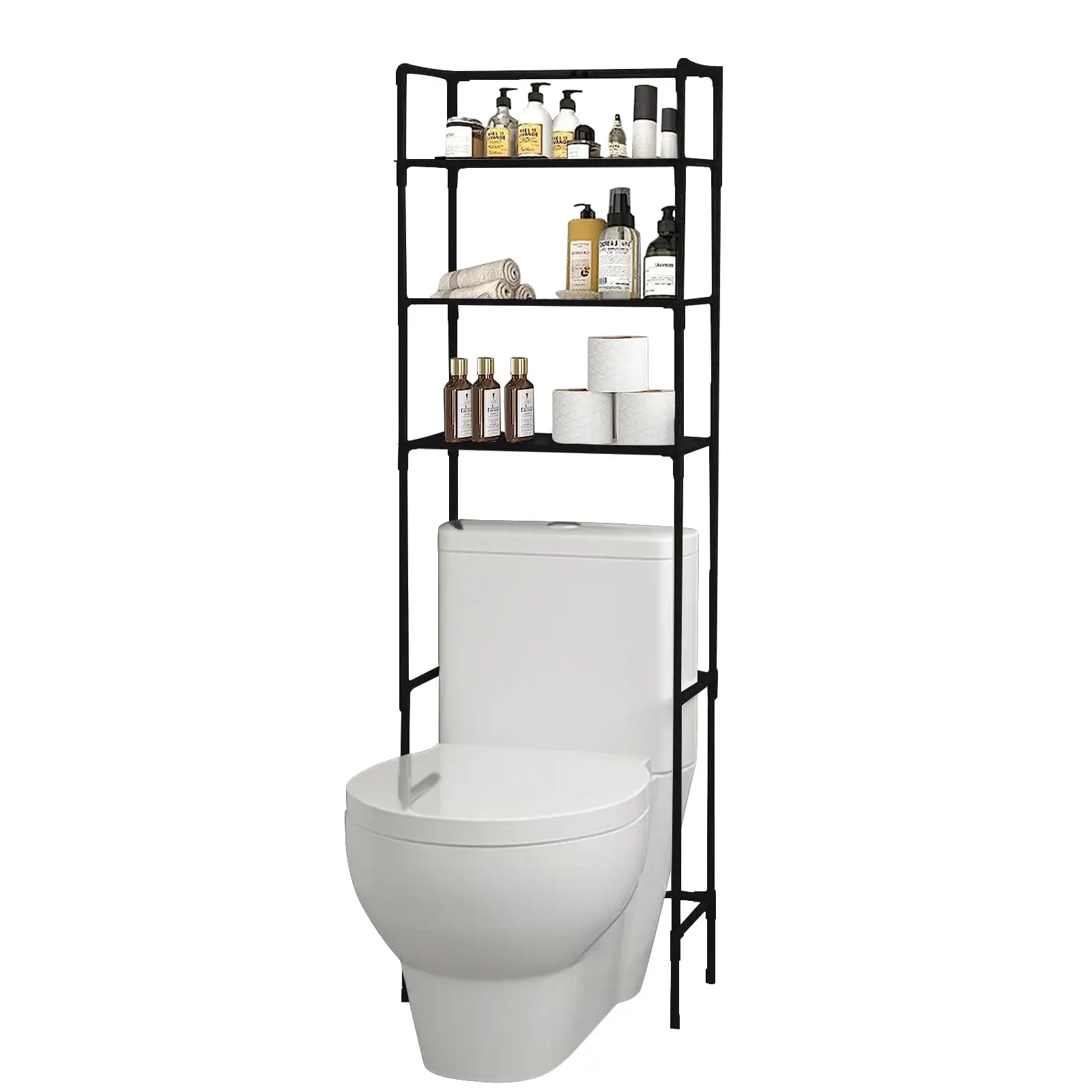 Harigal Over The Toilet Storage Rack. Metal 3 Tier Bathroom Organizer Shelf. Black