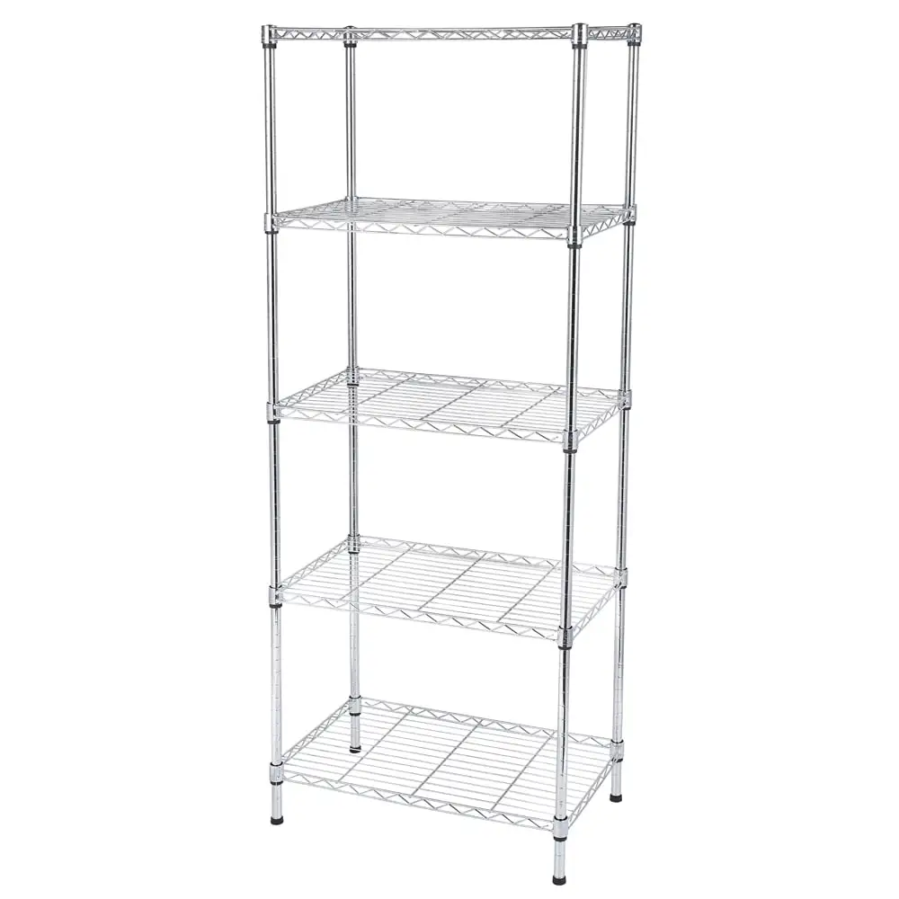 Hassch 5-Tier Metal Storage Shelf Wire Rack NSF certified. for Home Garage. Silver