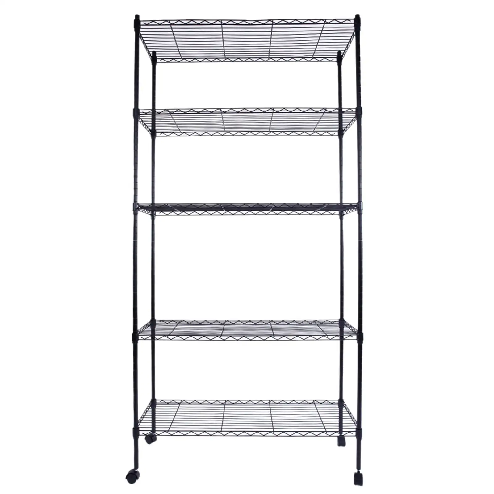 Hassch 5-Tiers Metal Storage Shelf with 1.5 Wheels. Moveable Item Storage Organizer Unit for Home. Black