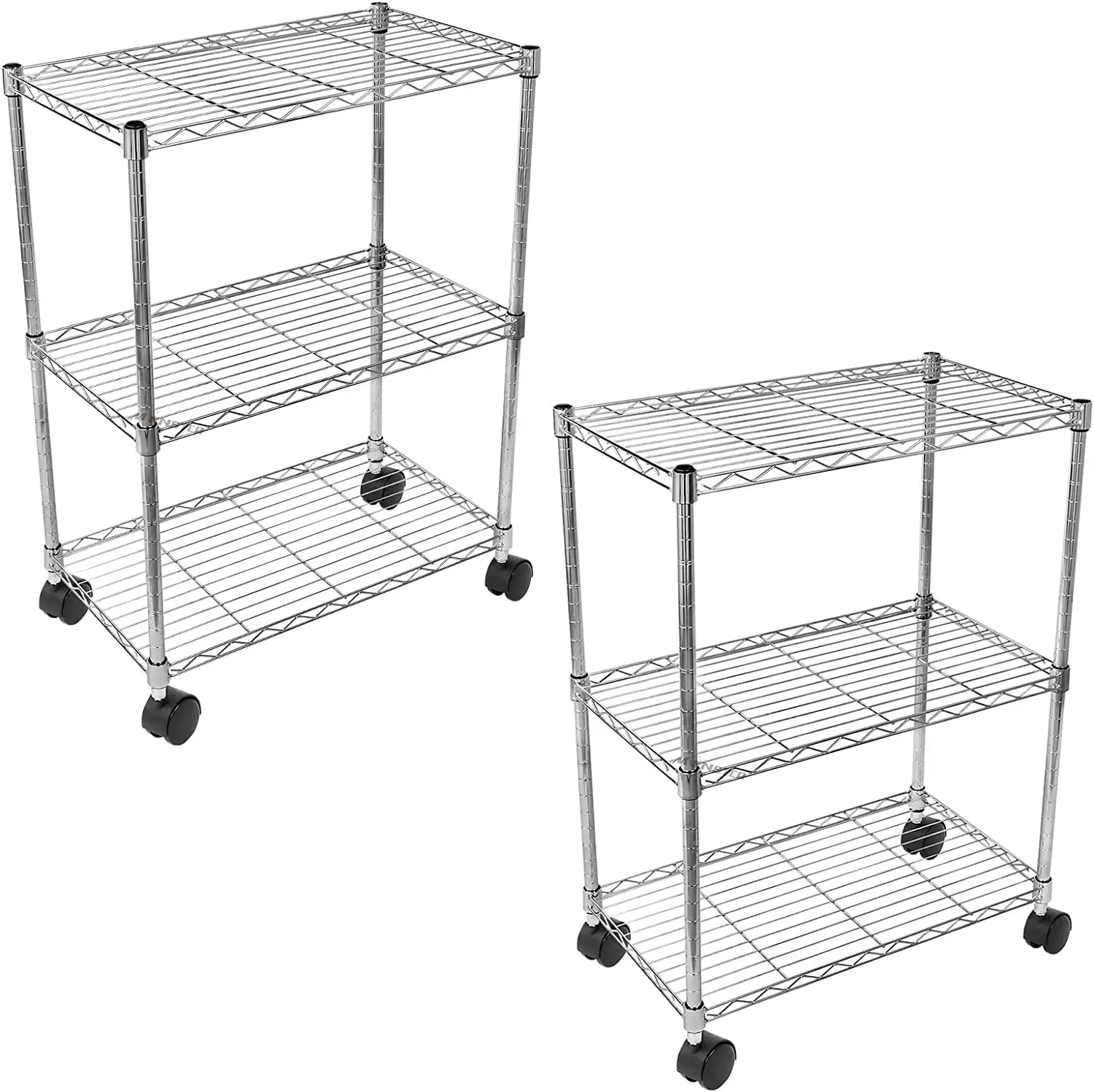 Heavy Duty 3-Shelf Shelving With Wheels. Adjustable Storage Units 750Lb Capacity. Steel Organizer Wire Rack. 24.02U201Dl X 13.78 W X 30U201Dh. Chrome