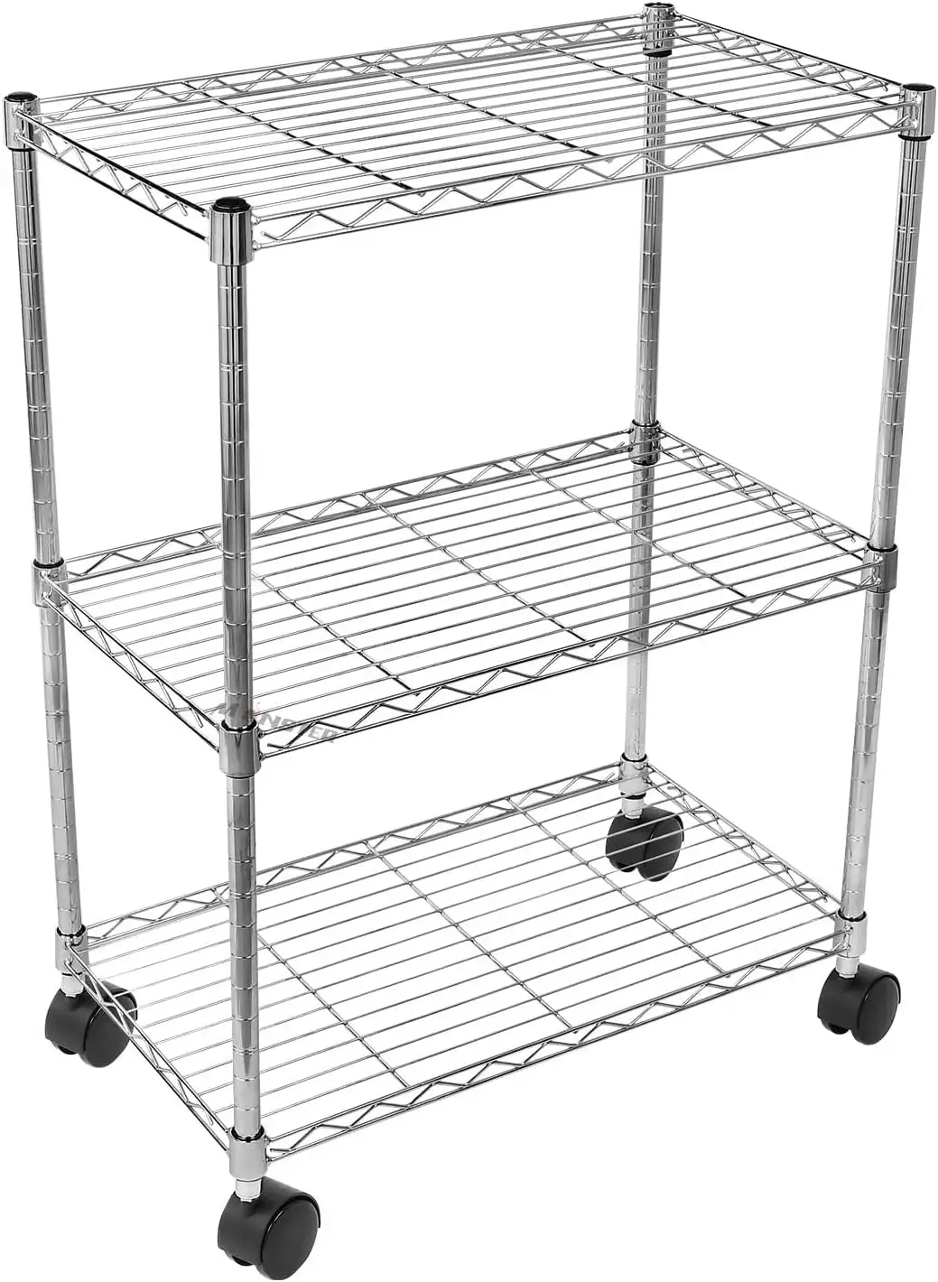 Heavy Duty 3-Shelf Shelving With Wheels. Adjustable Storage Units. Steel Organizer Wire Rack. Chrome