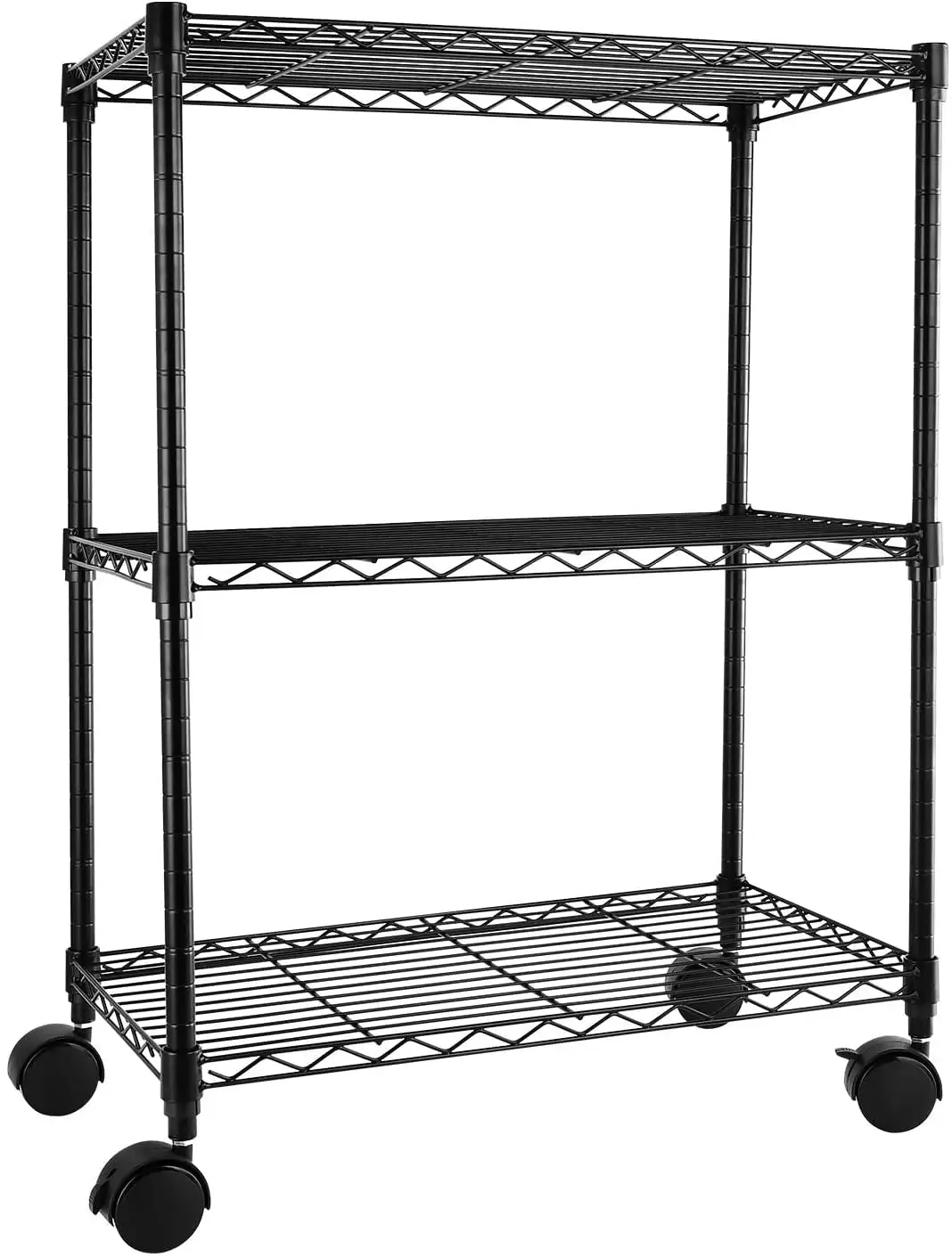 Heavy Duty 3-Shelf Shelving With Wheels. Adjustable Storage Units. Steel Organizer Wire Rack. Plug Version. 23 W X 13 D X 30 H. Black