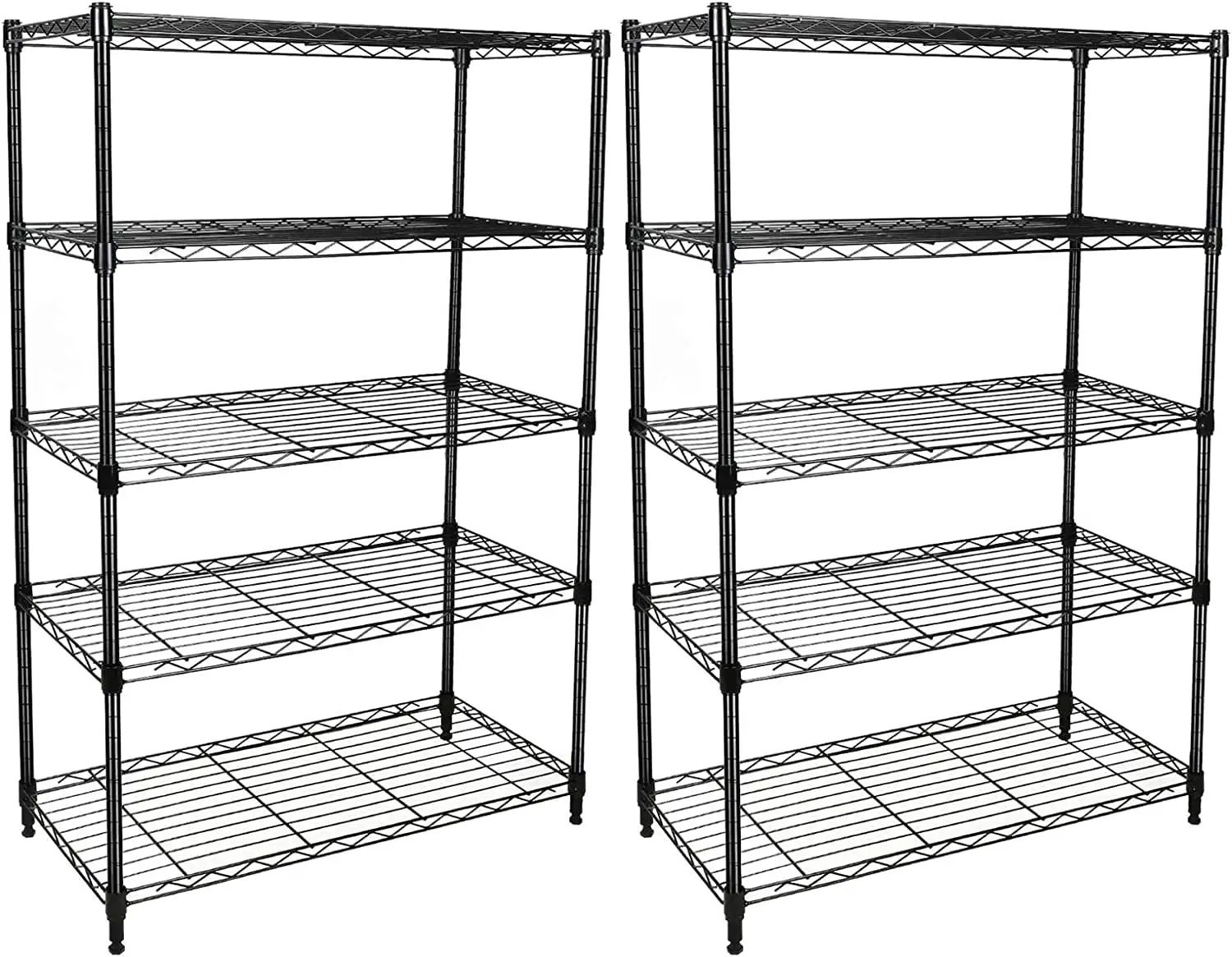 Heavy Duty 5-Shelf Shelving With Wheels. Adjustable Storage Units. Steel Organizer Wire Rack.Black.2 Pack