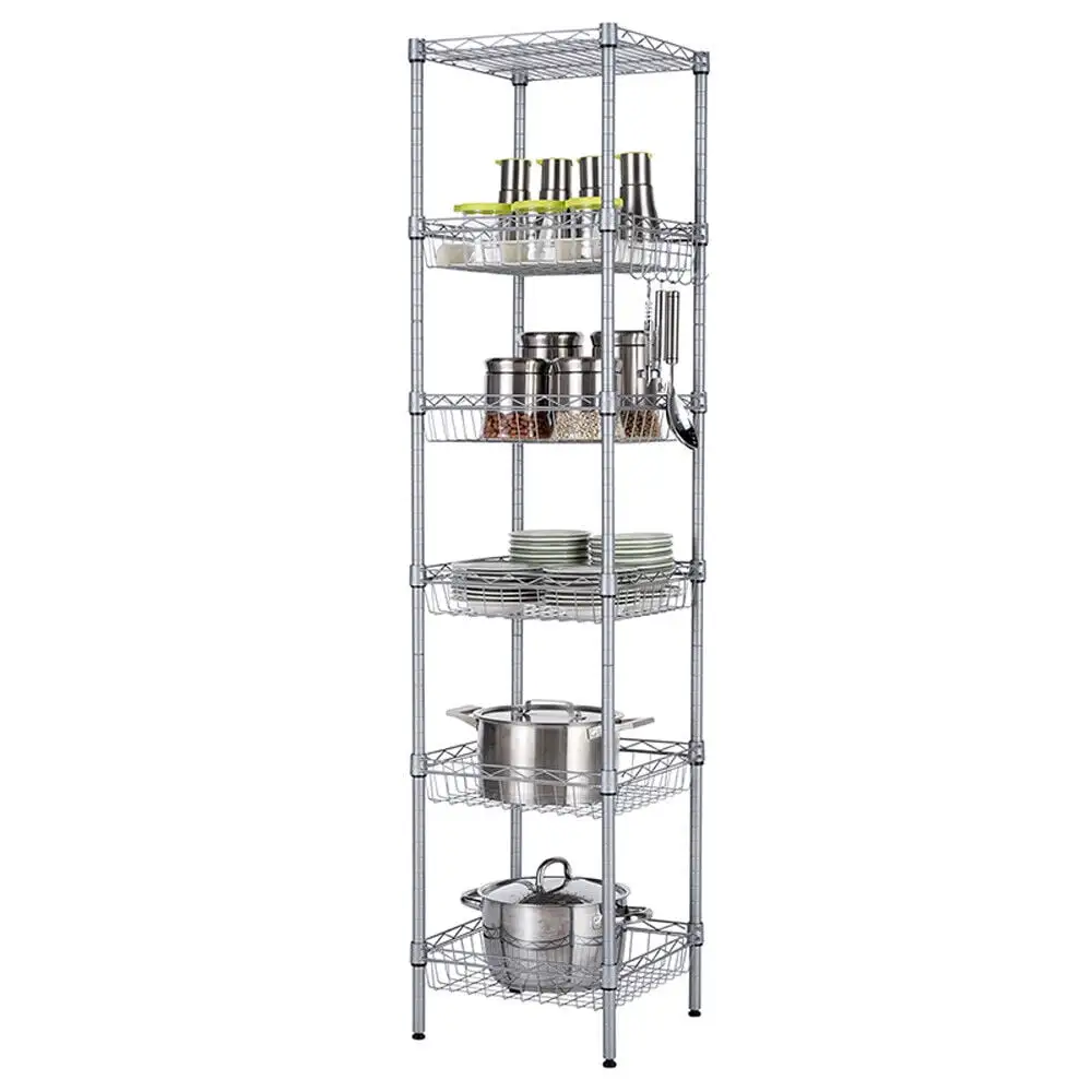 Heavy Duty 6 Tier 63x14x14 Wire Shelving Rack Adjustable Shelf Storage Gray