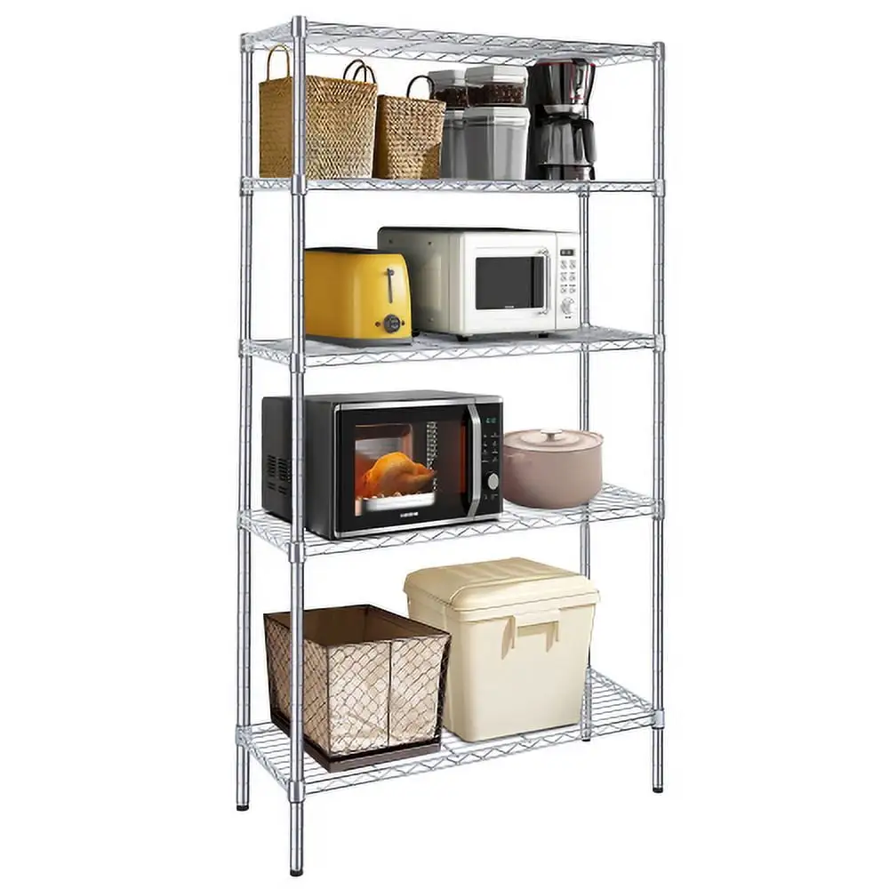 Heavy Duty Shelving Unit. Wire Metal Stackable Storage. 5-Tier Shelf. Chrome. 36 W x 13.8 D x 71.8 H