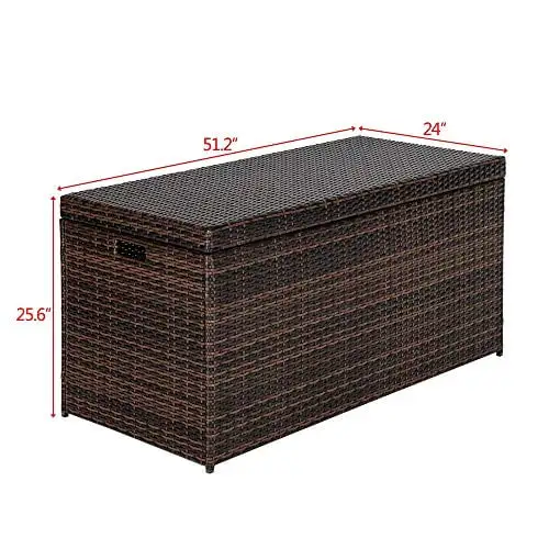 Henf Large 132 Gallon Outdoor Wicker Storage Box Patio Rattan Storage Deck Box. All Weather Patio Furniture Storage Organizer for Storing Tools. Accessories and Toys (Brown)