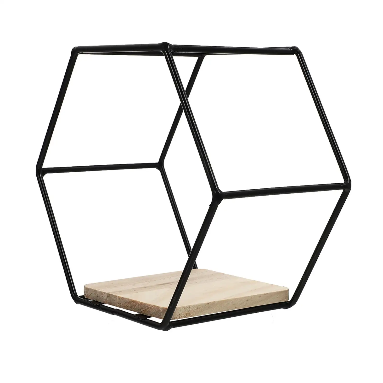 Hexagonal Rack Iron Wall Hanging Wall-mounted Storage Shelf Decorative Shelves Books Multifunction Wrought Wood