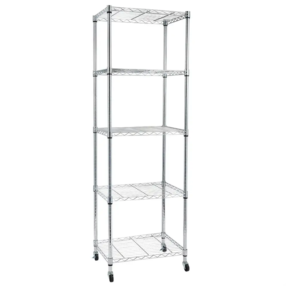 HiMiss 5 Tier Storage Rack Multipurpose Heavy Duty Corrosion-resistant Wire Shelf with Wheels for Garage Kitchen