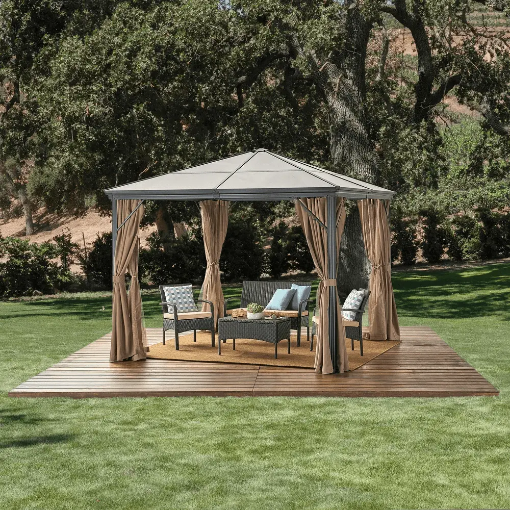 High Quality Stylish and Durable Aluminum Hardtop Gazebo for Patio or Garden Outdoor Use - Provides Shelter for Events and Gatherings - Measures 10 ft. x 10 ft. - Enhances Outdoor Space