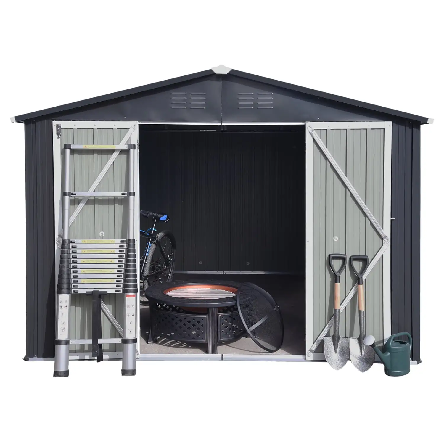 High-quality dark-grey 10ftx8ft metal outdoor storage sheds for your garden