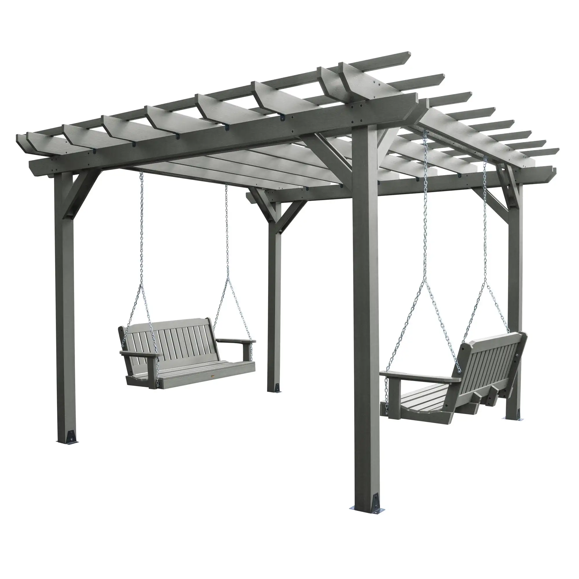 Highwood's Bodhi Poly Lumber. 12' L x 12' W x 8' H. 3-Piece Pergola Set with Two Lehigh 4ft Swings