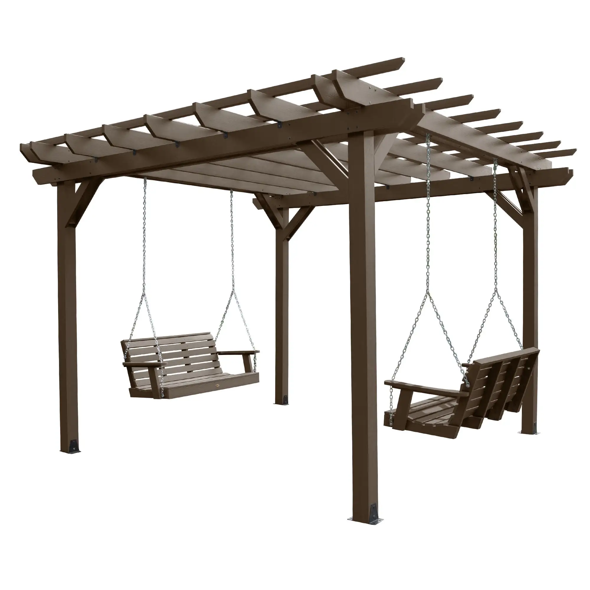 Highwood's Bodhi Poly Lumber. 12' L x 12' W x 8' H. 3-Piece Pergola Set with Two Weatherly 4ft Swings