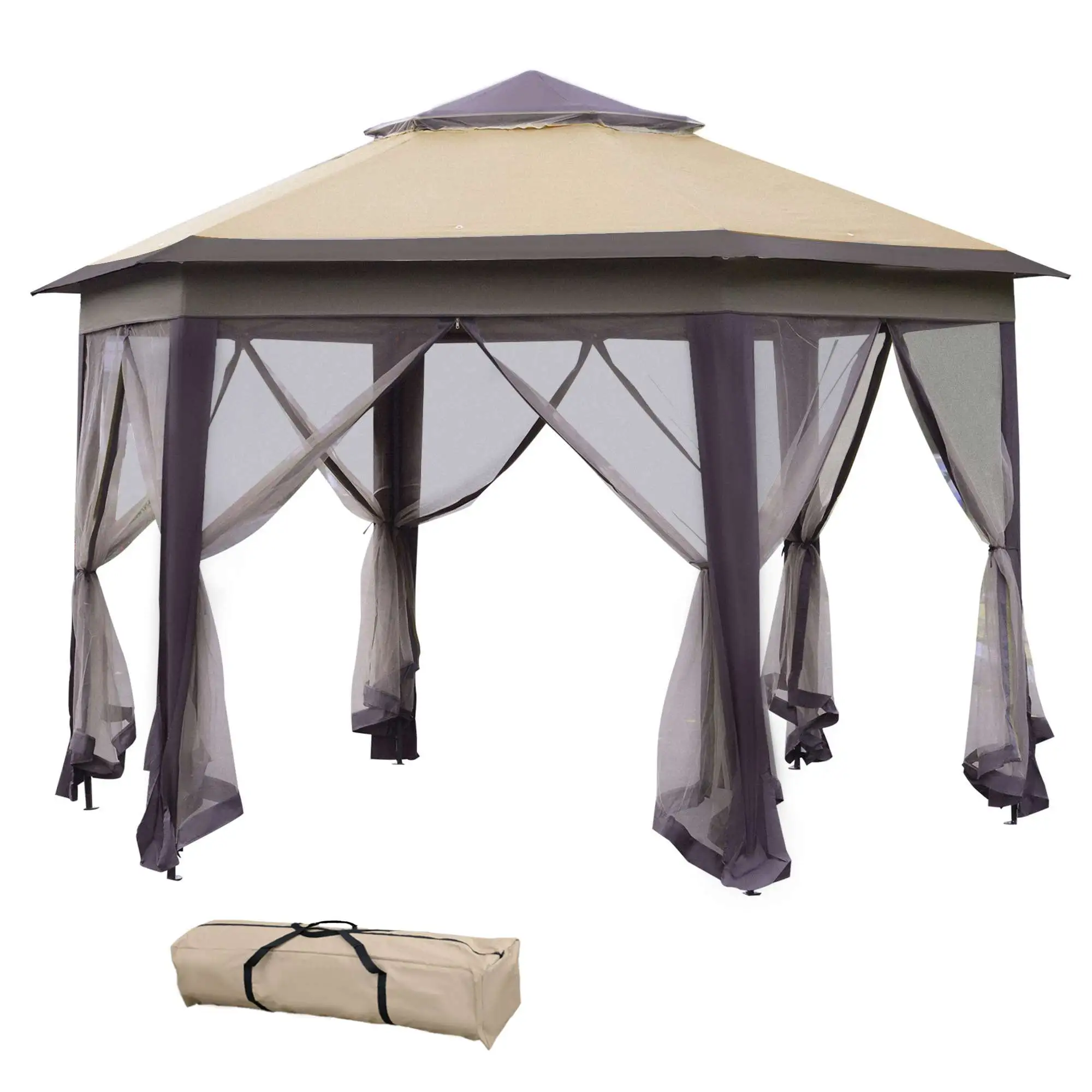 Historyli Go5H 13'x 13' Outdoor GazeboCanopy Tent Pop Up Gazebo With 6 Zippered Mesh. For Patio. Group Gatherings. Camping Shelter