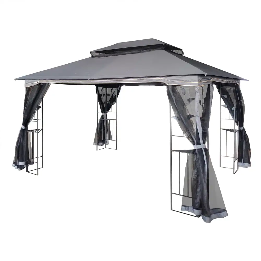 Historyli Go5H Outdoor Gazebo Outdoor Patio Tent With Detachable Mesh Fabric Double Roofs Rust Gazebo Canopy Tent For Lawn