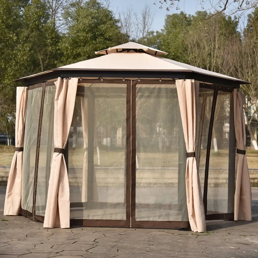 Holaki 11.8 ft x 10.2 ft Patio Outdoor Gazebo. Double Roof Soft Canopy Garden Backyard Gazebo with Mosquito Netting Suitable for Lawn. Garden. Backyard and Deck