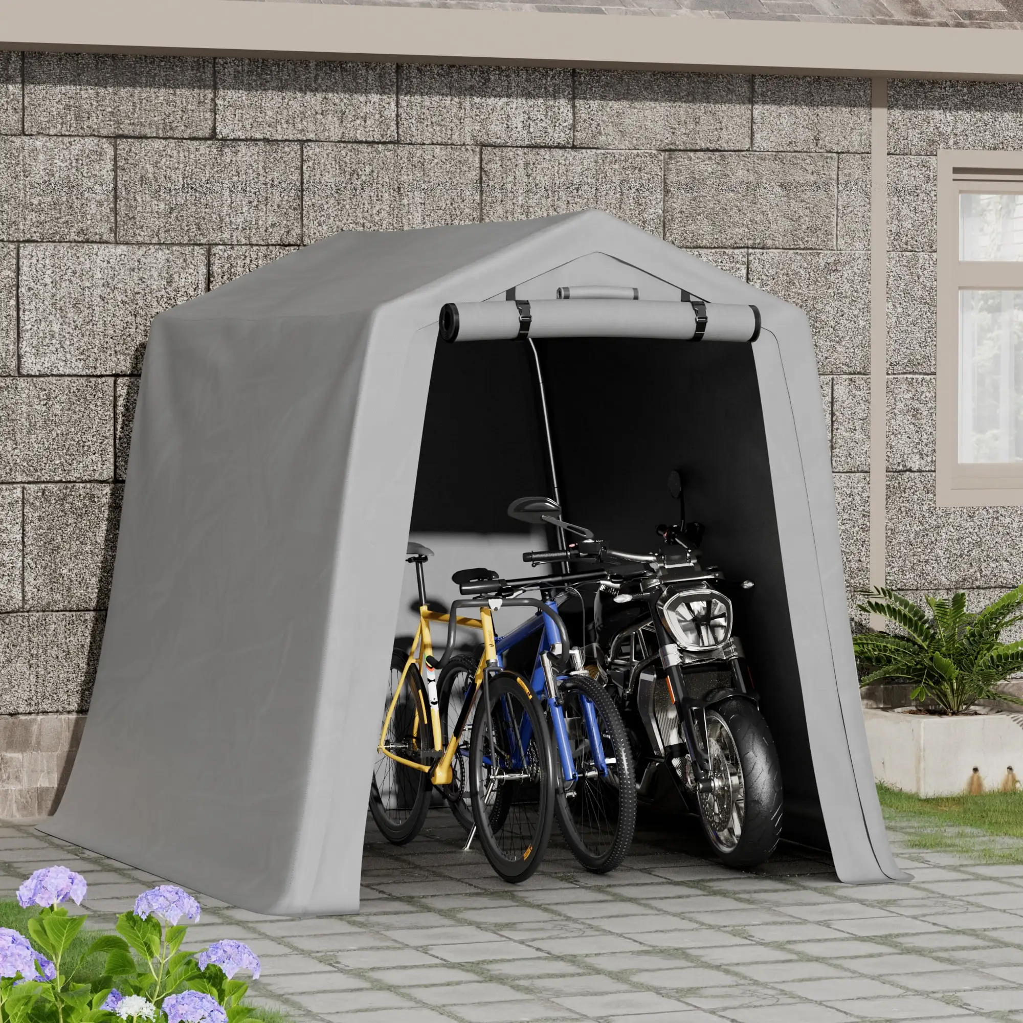 Homall 6X6 ft Storage Tent Outdoor Portable Shelter Shed for Motorcycle. Waterproof and UV Resistant. Anti-Snow Carport with Rolled up Zipper Doors and Vents.Gray