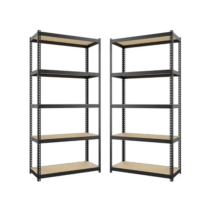 Home Square 2 Piece Metal Shelving Unit Set with 5 Shelf in Black and Brown