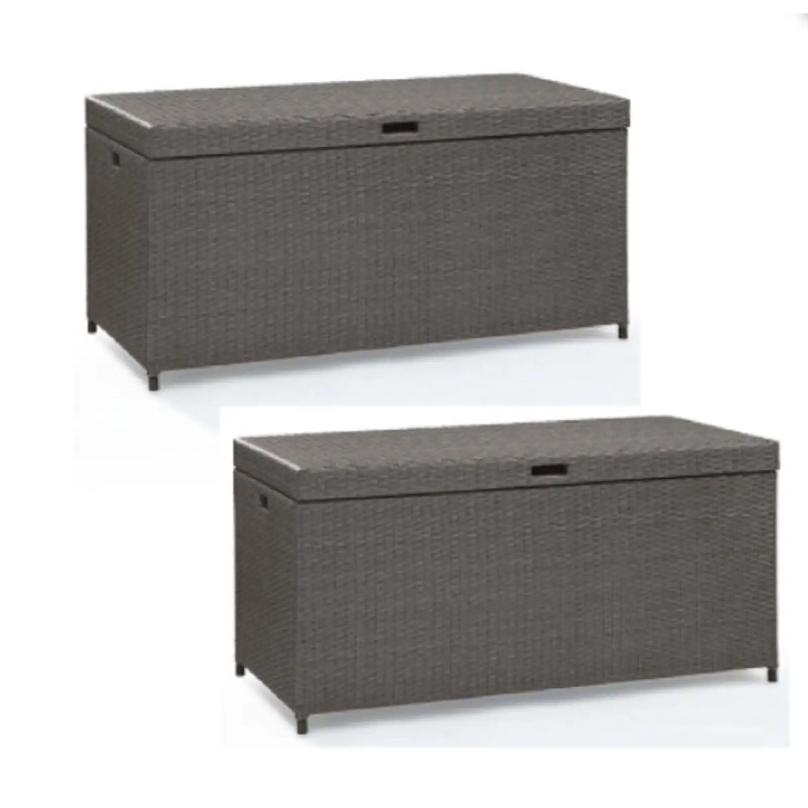 Home Square 2 Piece Wicker Patio Deck Box Set in Weathered Gray