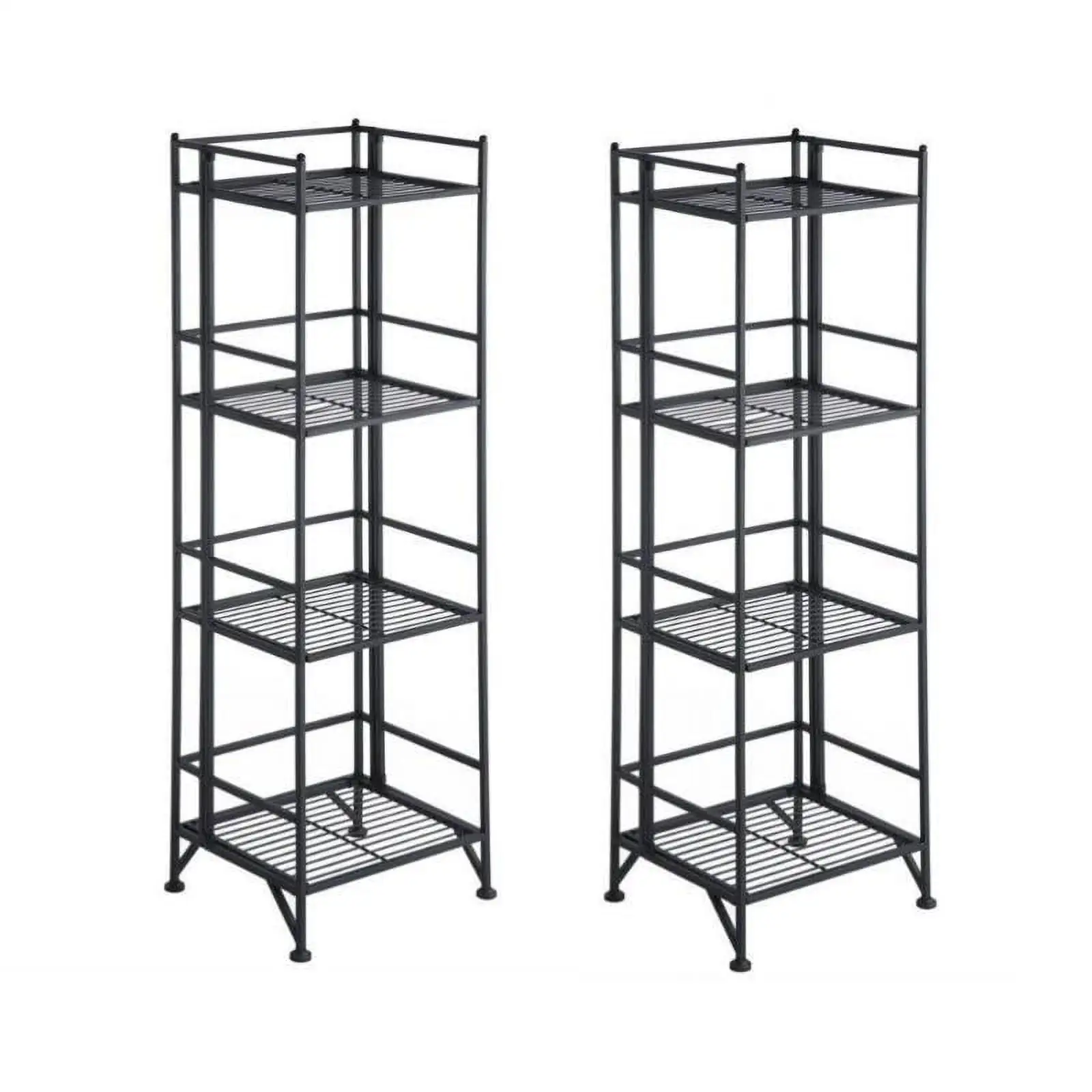 Home Square XTRA-Storage 4 Tier Folding Shelf Set in Black (Set of 2)