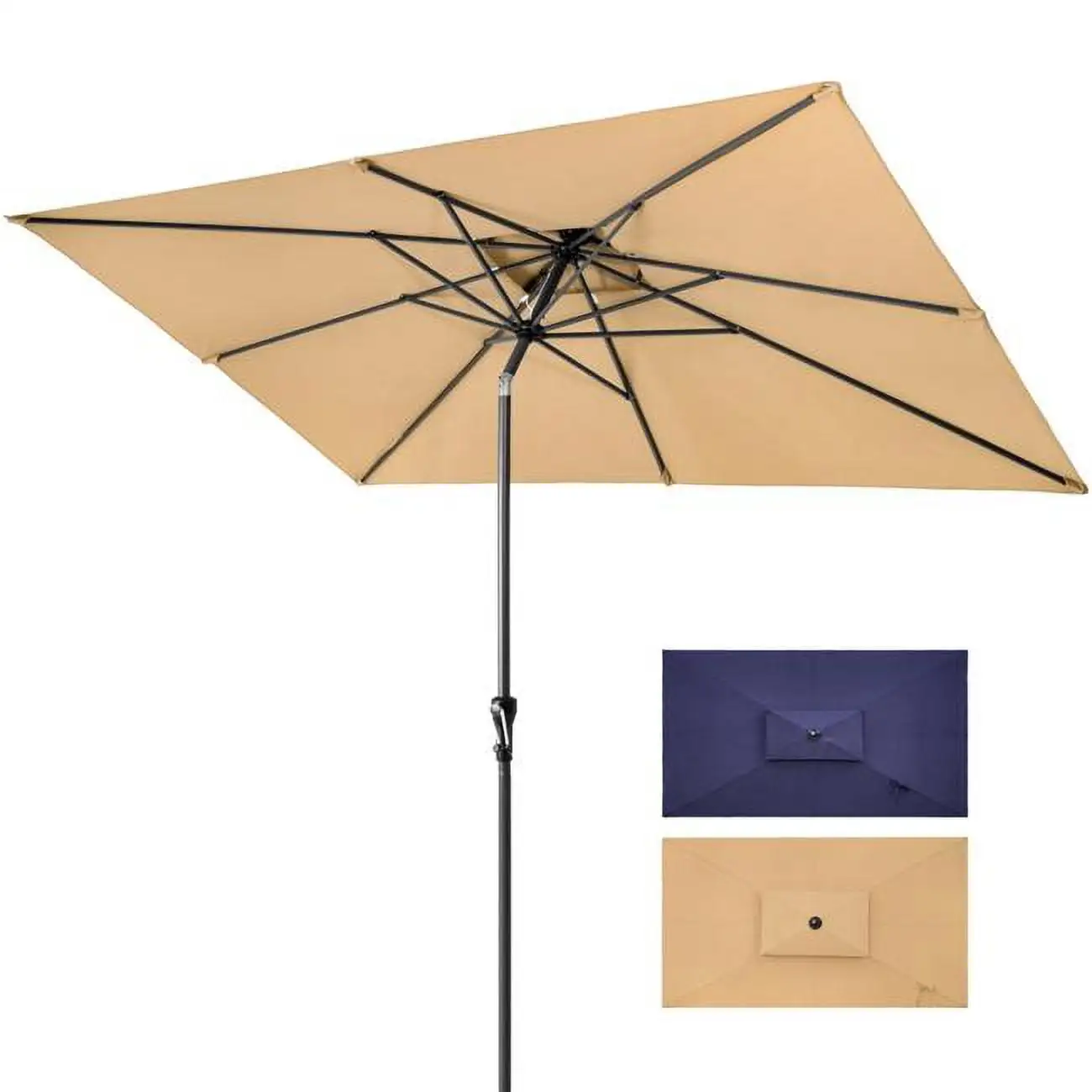 HomeRoots 485617 9 ft. Polyester Rectangular Tilt Market Patio Umbrella. Tan