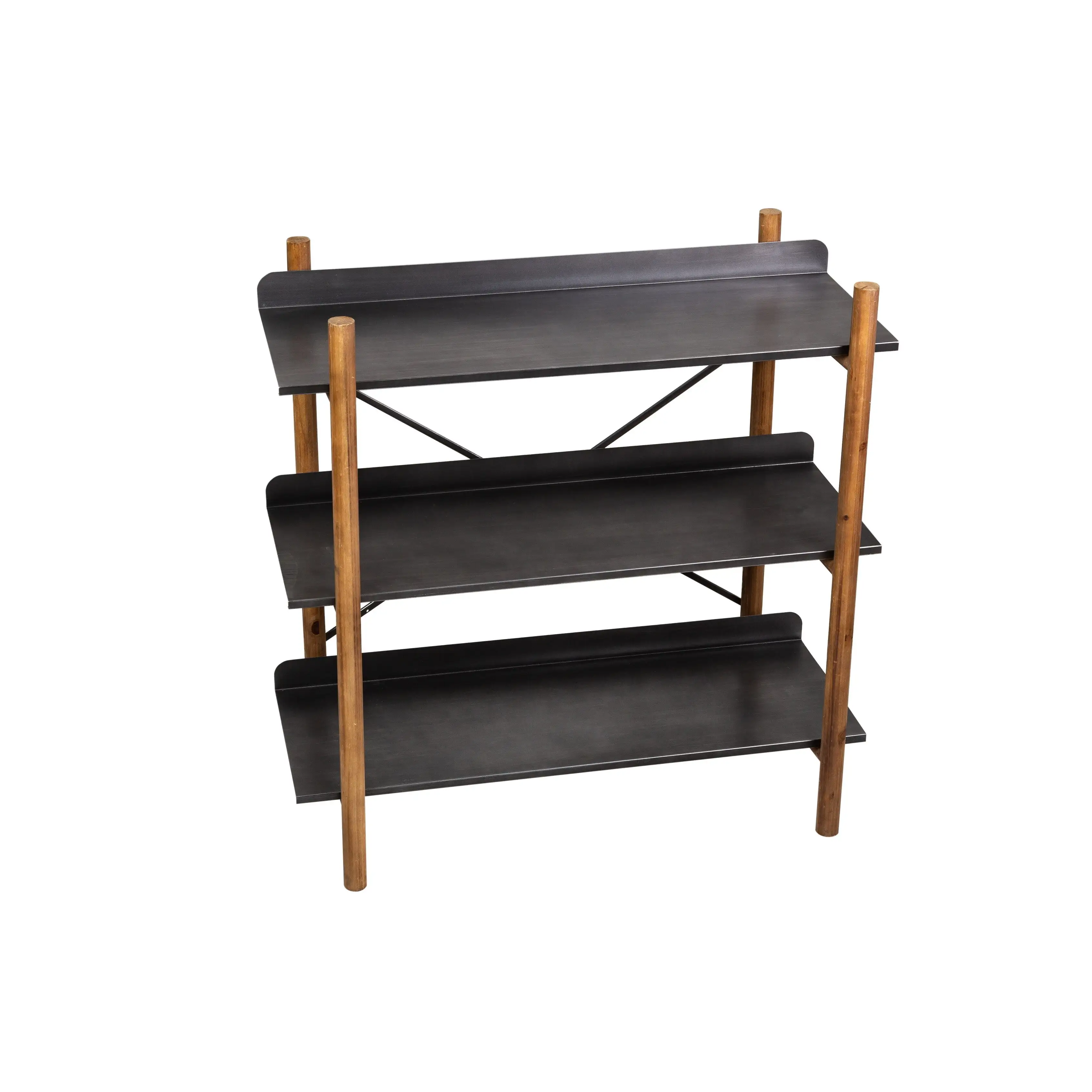 HomeView Design 32.1 in. H Rectangle Black Wood and Metal Indoor 3 Tiers Shelf Frame with Crossing Bar