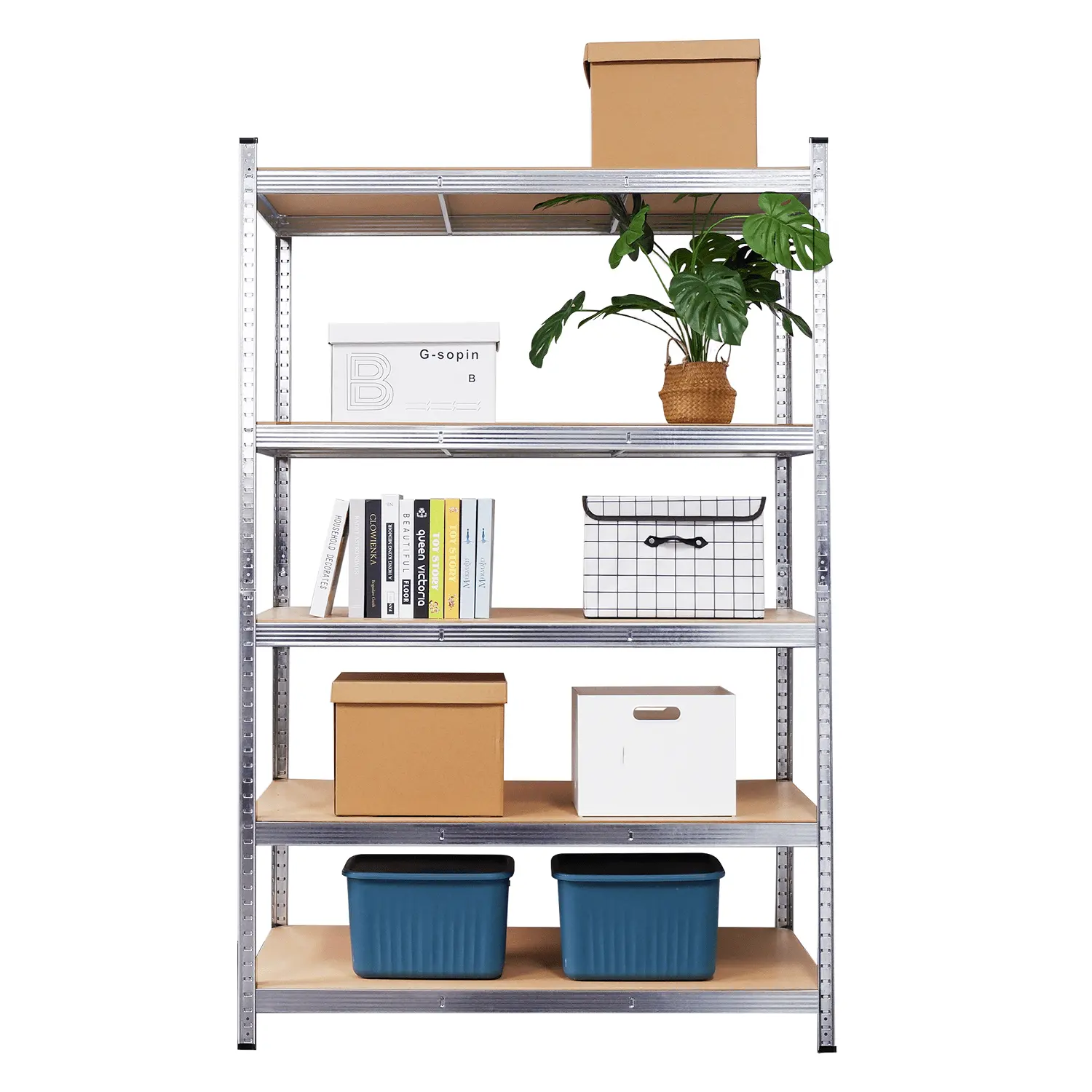 Homlike 5-Tier Utility Shelves. Metal Wall Shelf Unit Storage Racks Heavy Duty Shed Shelving- Silver. 49.2??23.6??71Inch