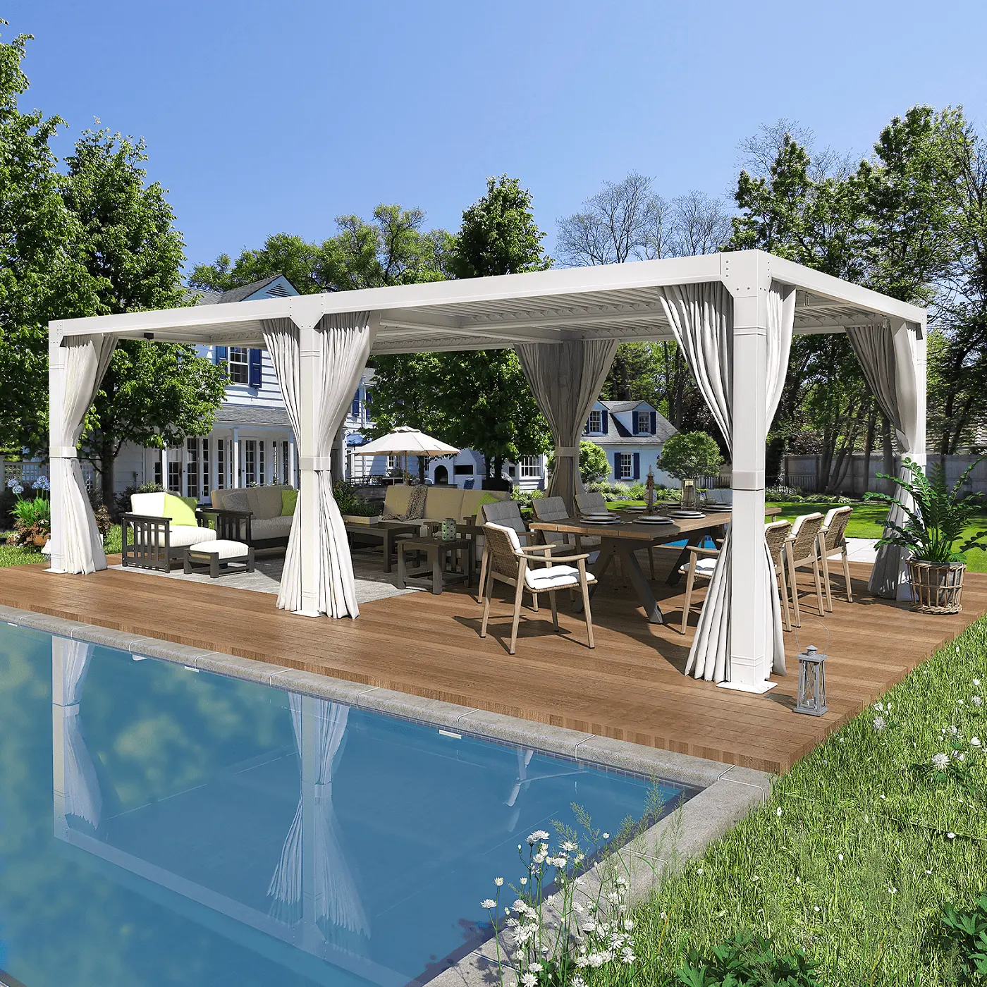 Hommow 10' x 20' Louvered Pergola. Outdoor Modern Steel Gazebo with Adjustable Aluminum Rainproof Roof. White